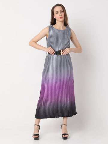 Women's Pleated Ombre Sleeveless Midi Dress