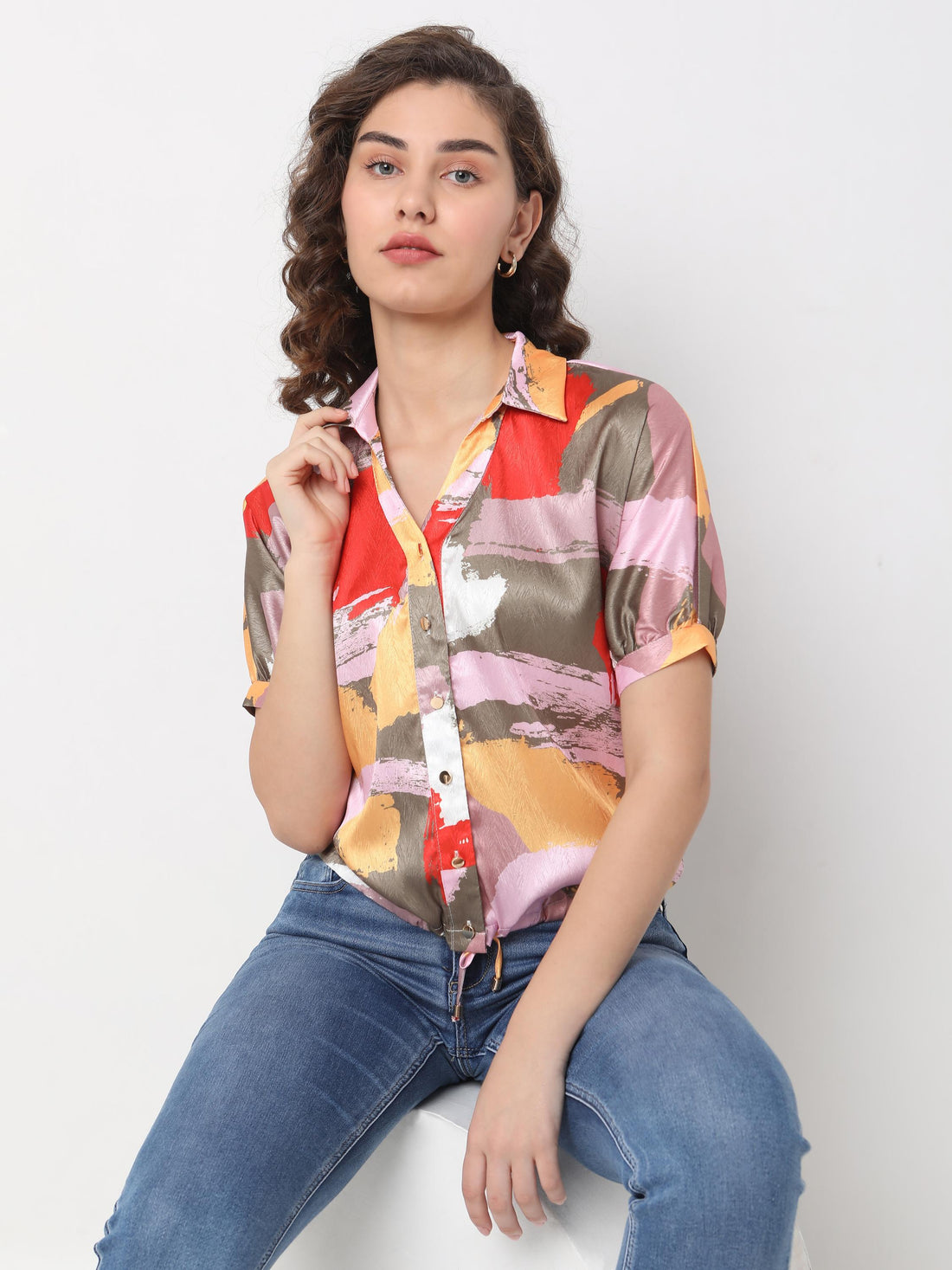 Abstract Brushstroke Drawstring Shirt