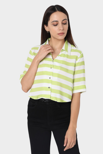 Lime Green Striped Crop Shirt