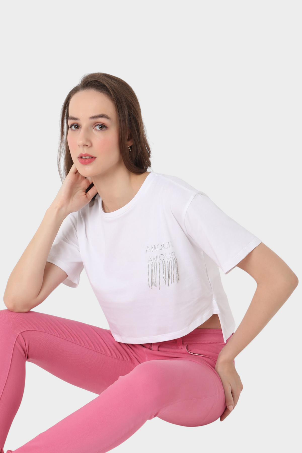 Crop Top with Rhinestone Fringe Graphic