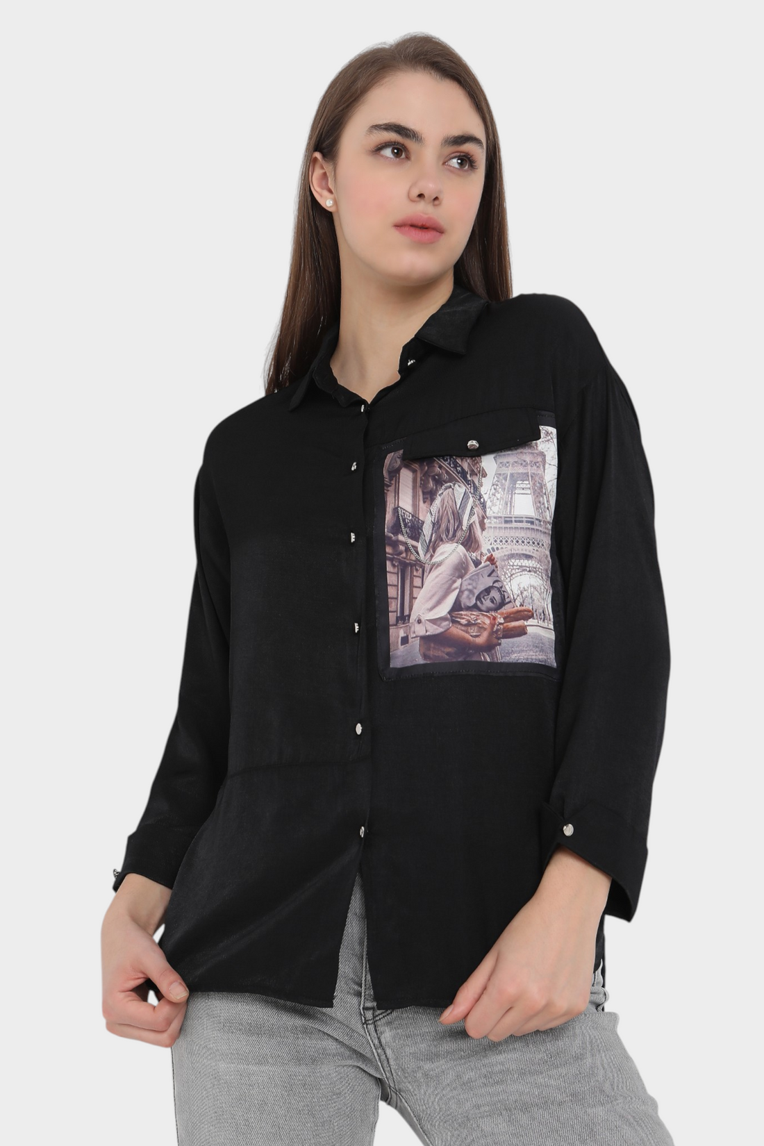 Paris-Print Pocket Shirt