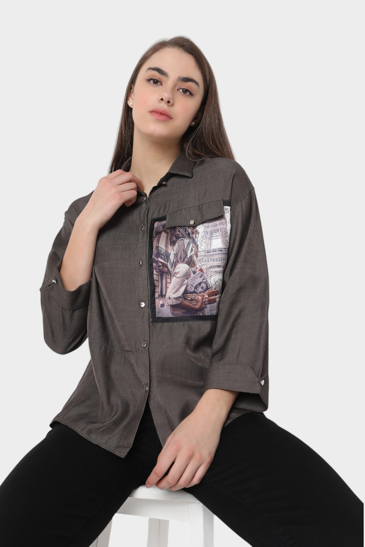 Paris-Print Pocket Shirt