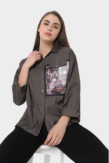 Paris-Print Pocket Shirt