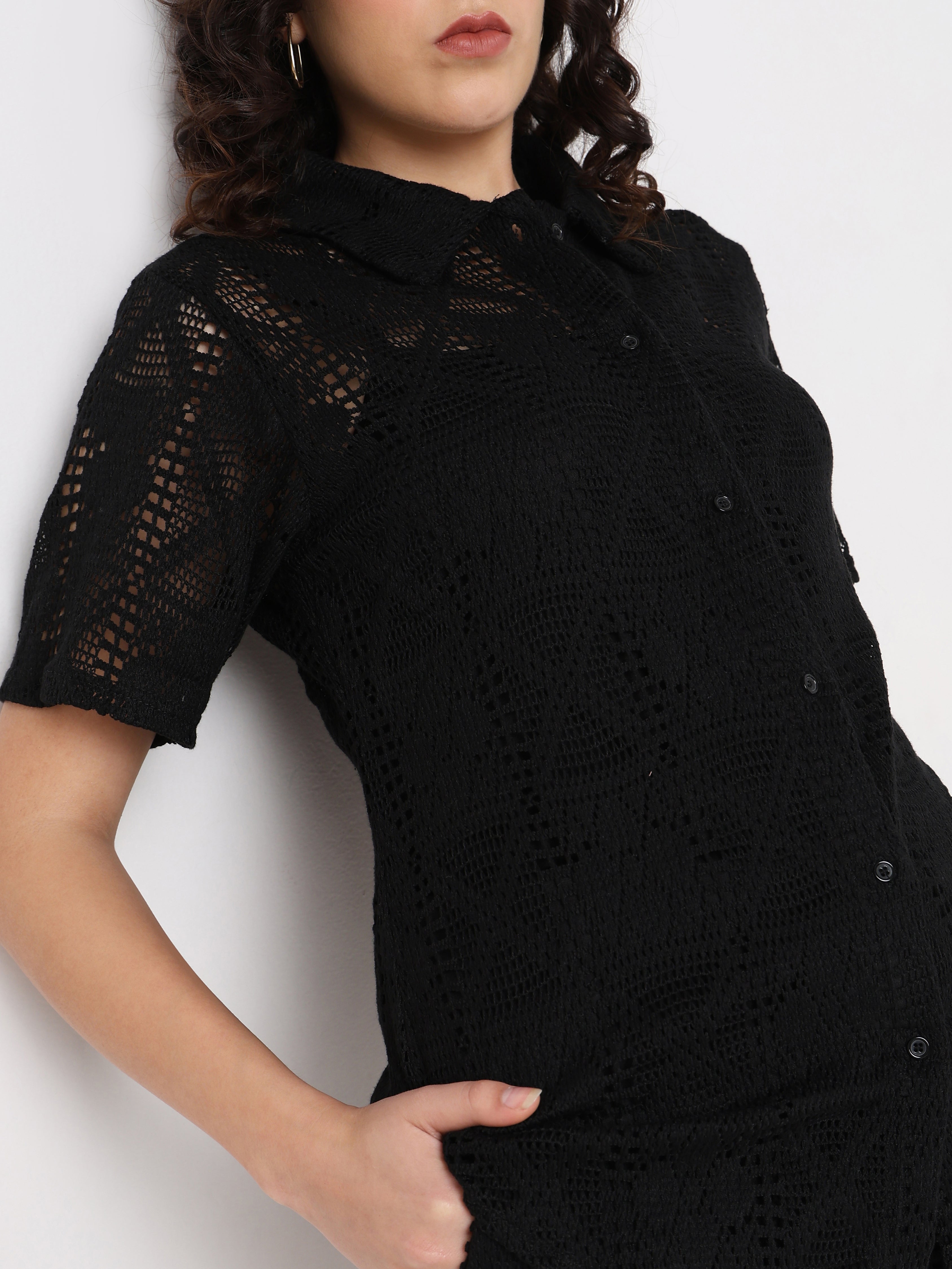 Women’s Lace Co-ord Set – Button Down Top with Shorts