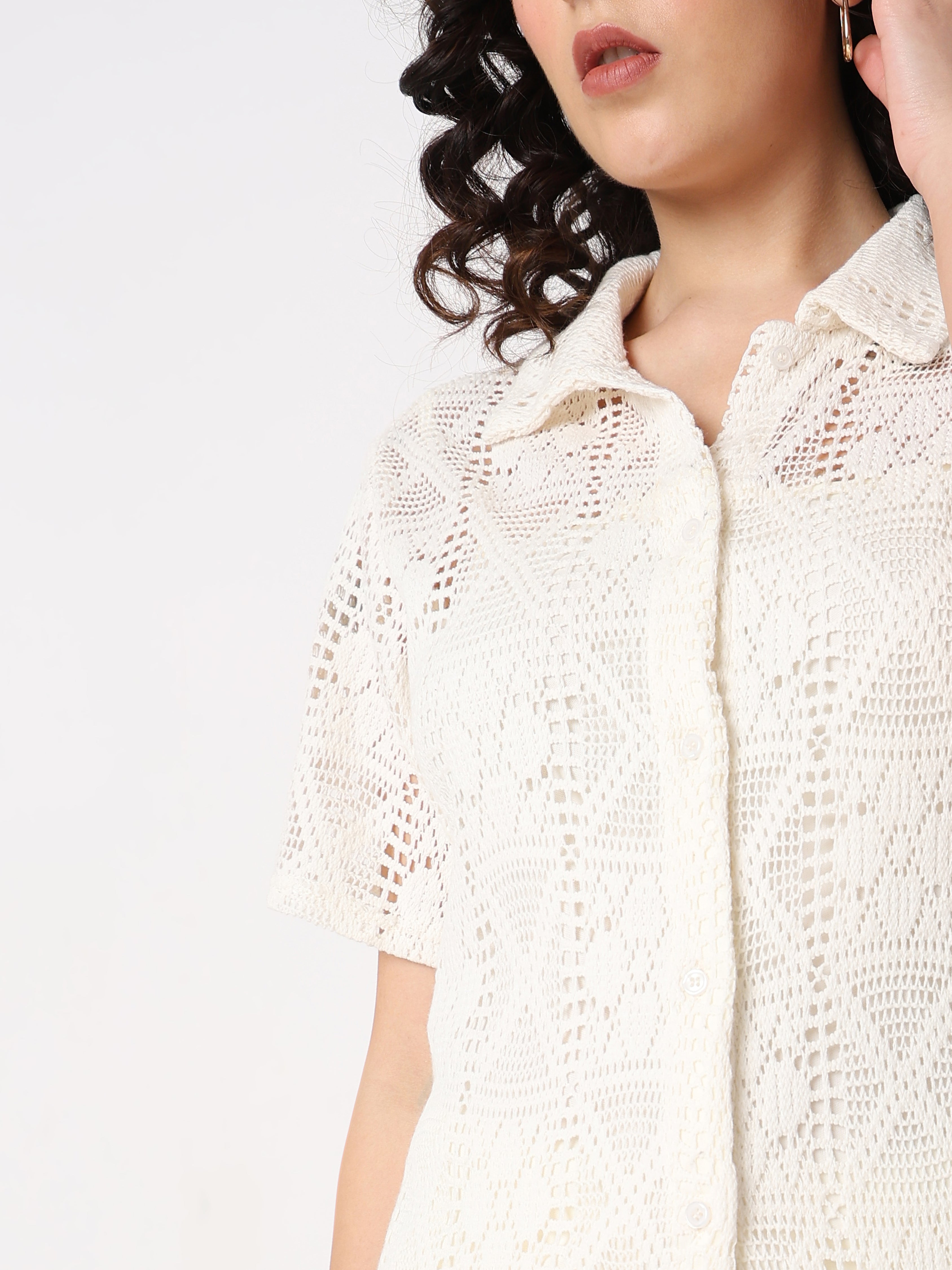 Women’s Lace Co-ord Set – Button Down Top with Shorts