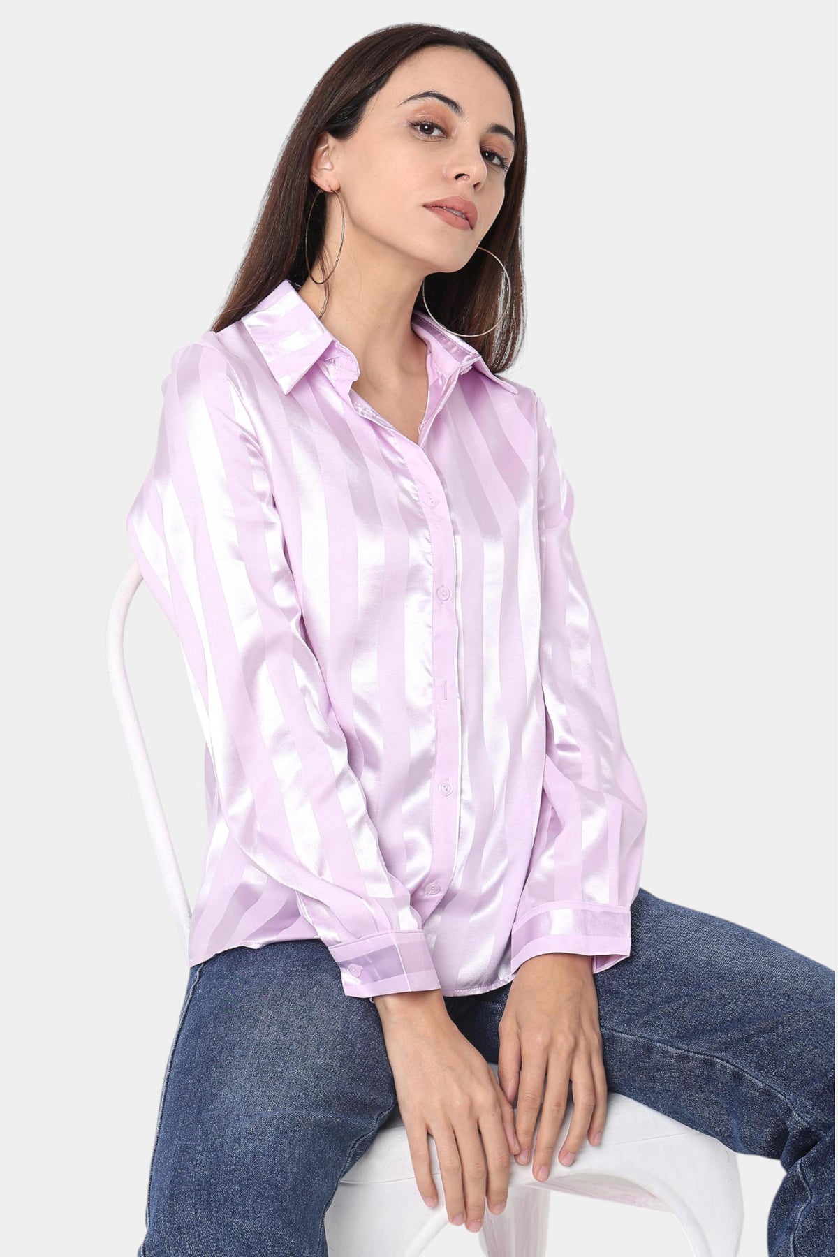 Lavender Satin Stripe Relaxed Fit Shirt