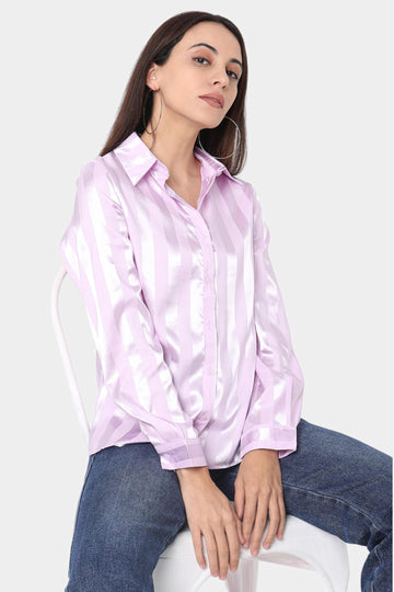 Lavender Satin Stripe Relaxed Fit Shirt