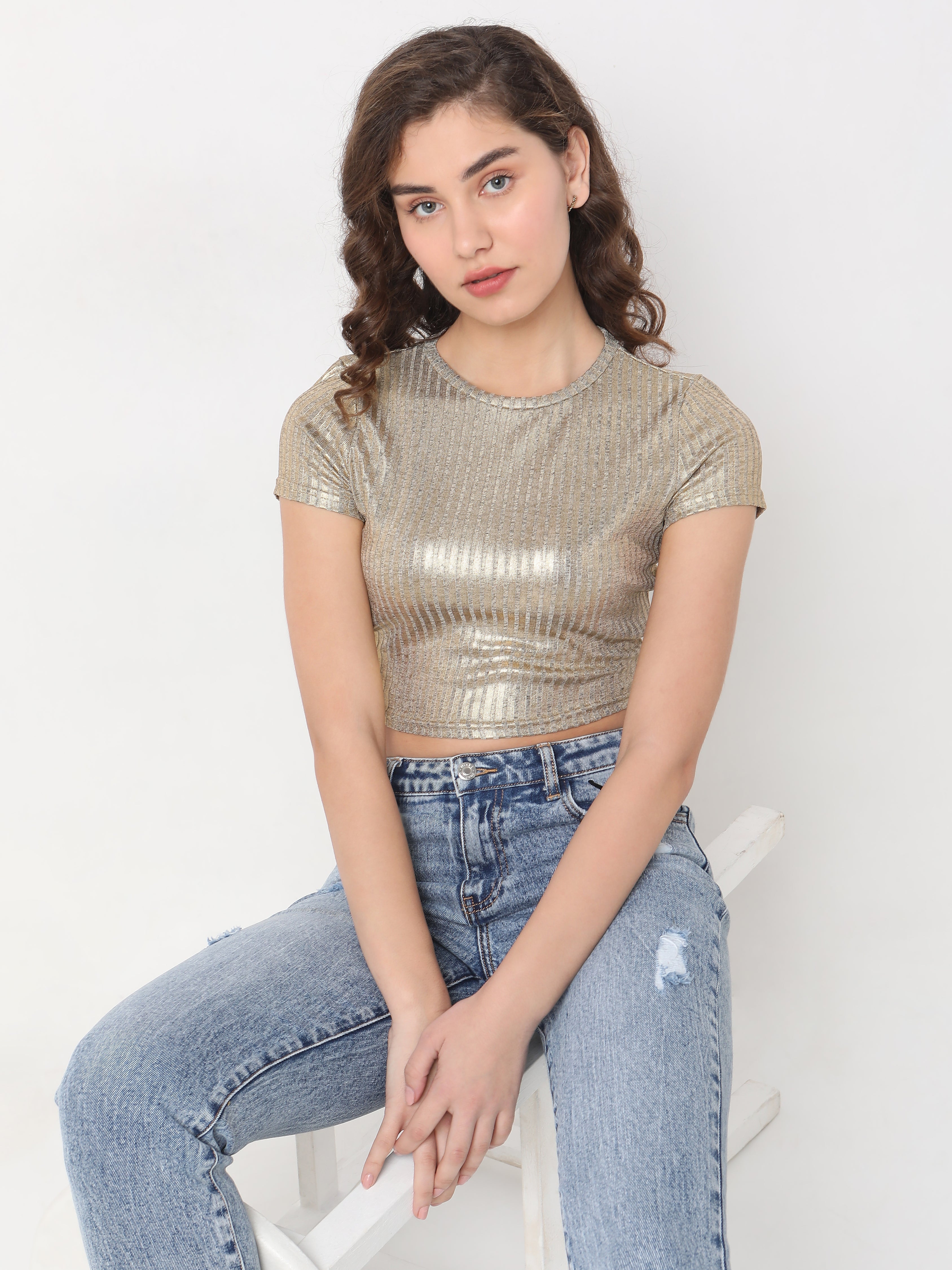Metallic Ribbed Crop Top