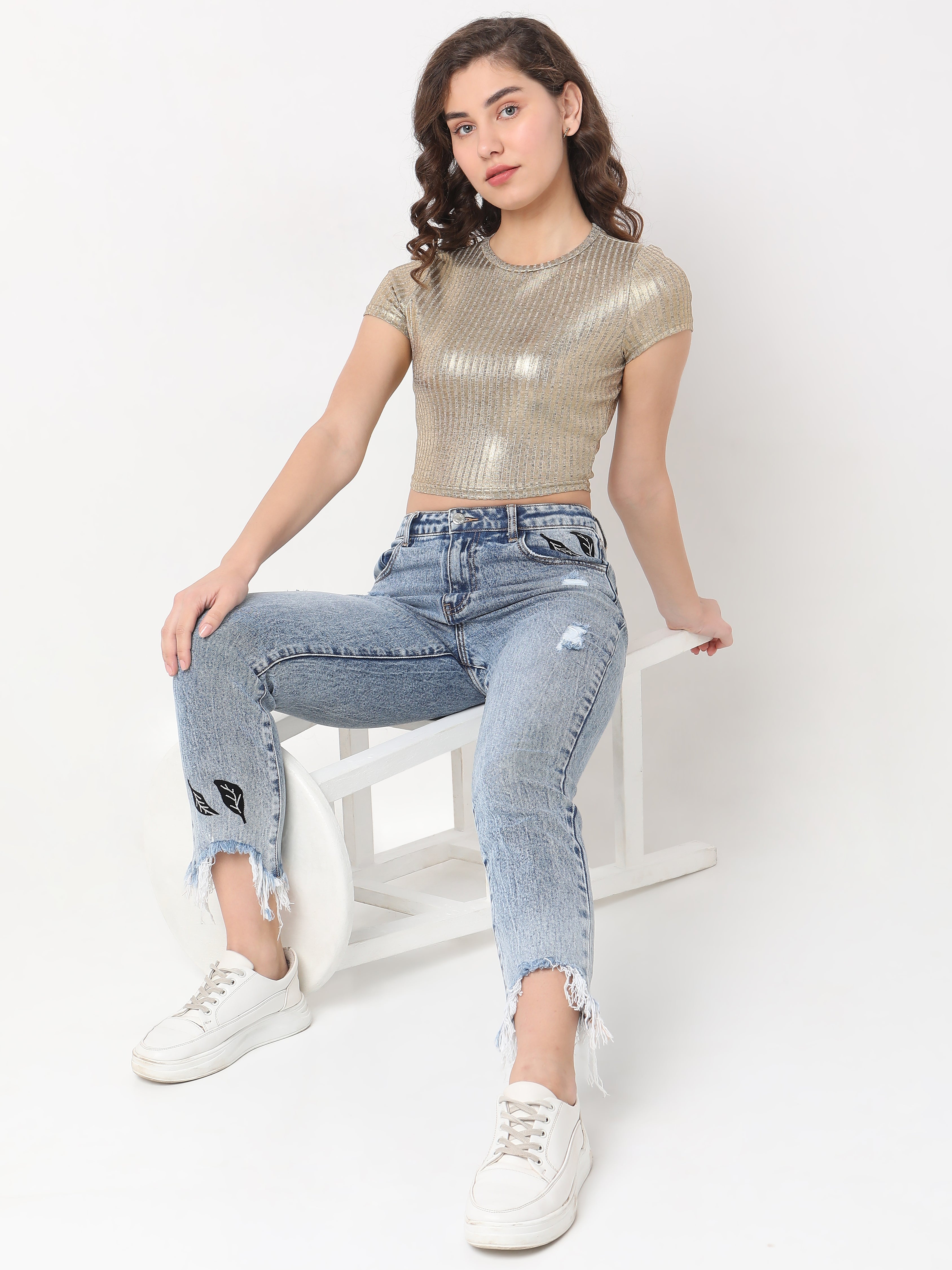Metallic Ribbed Crop Top
