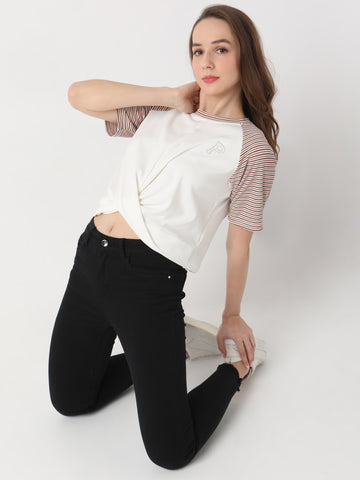 Striped Raglan Sleeve Twist Top