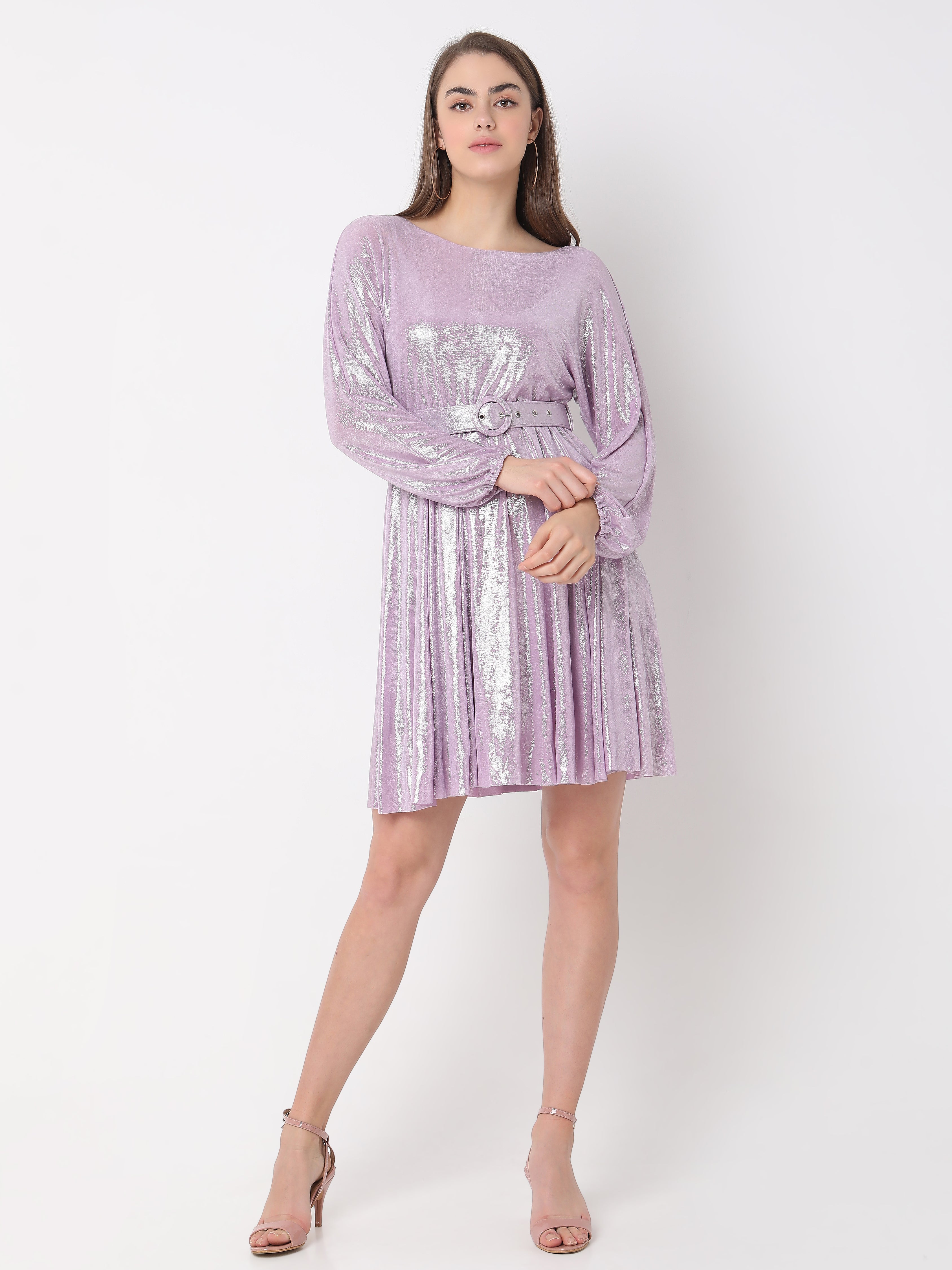 Women's Shimmering Belted Mini Dress
