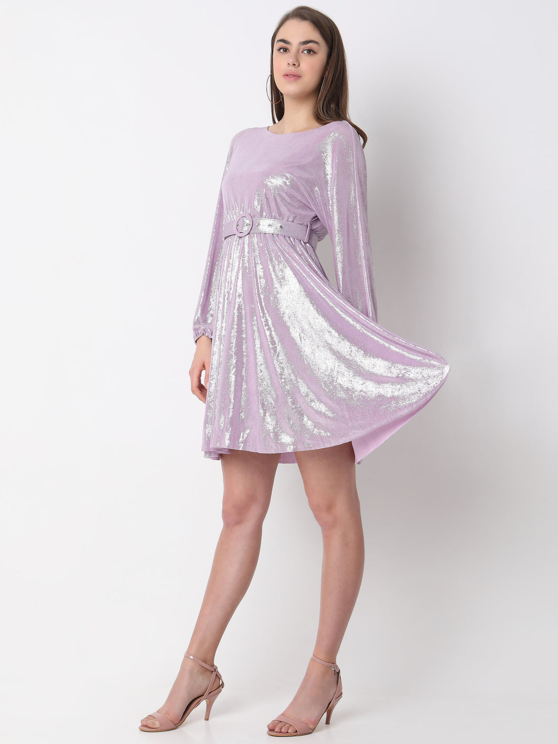 Women's Shimmering Belted Mini Dress