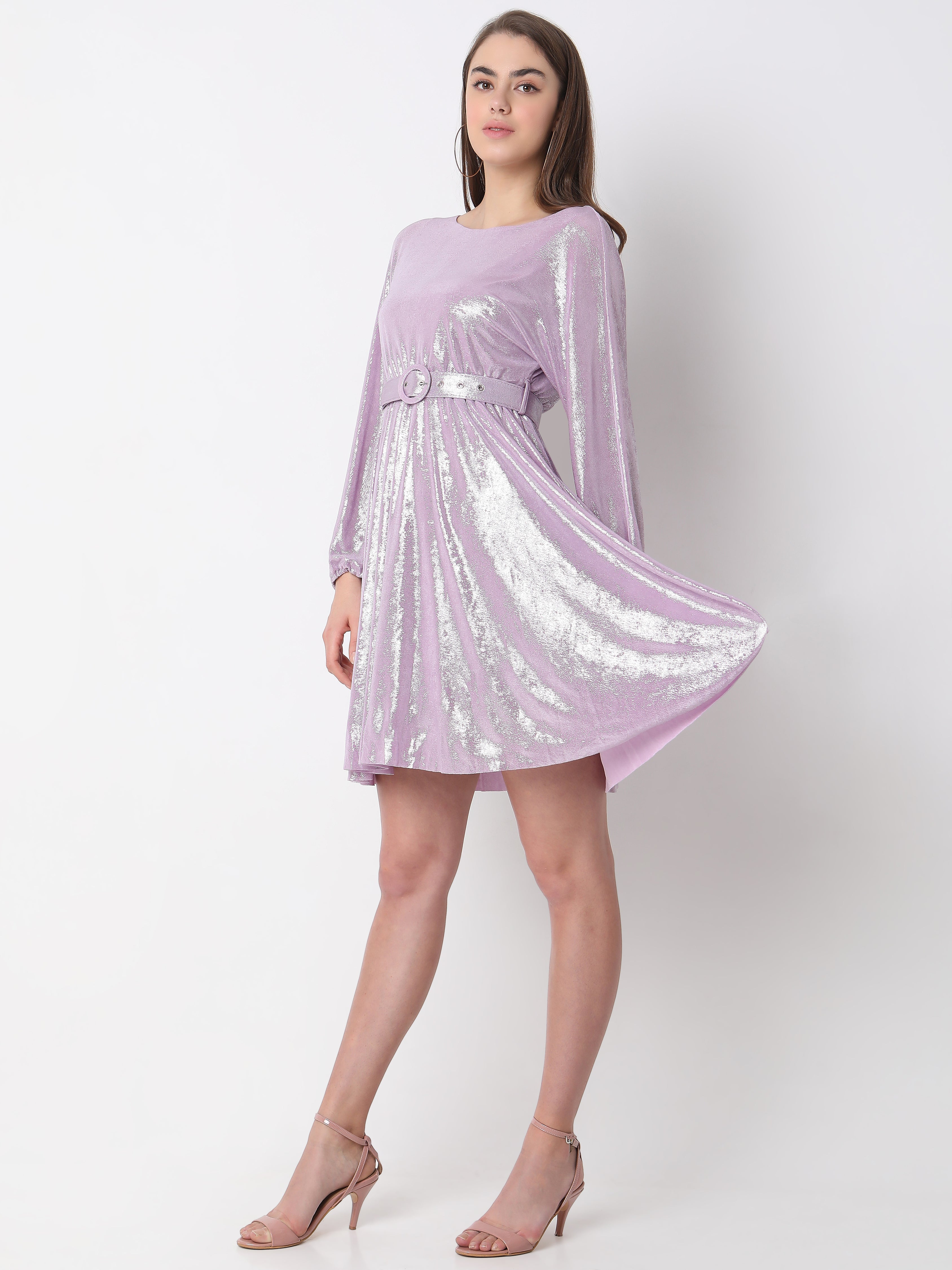 Women's Shimmering Belted Mini Dress