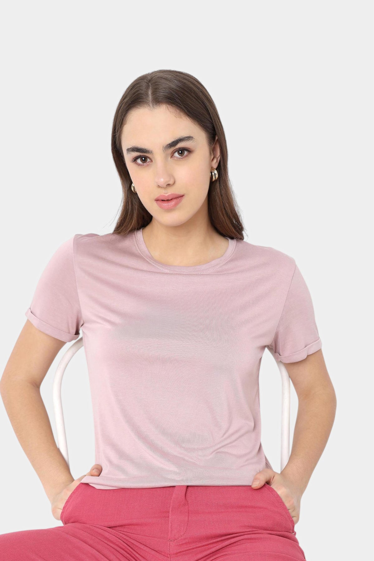 Solid Round Neck Relaxed T-Shirt