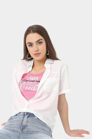 White Short Sleeve Relaxed Fit Button-Down Shirt