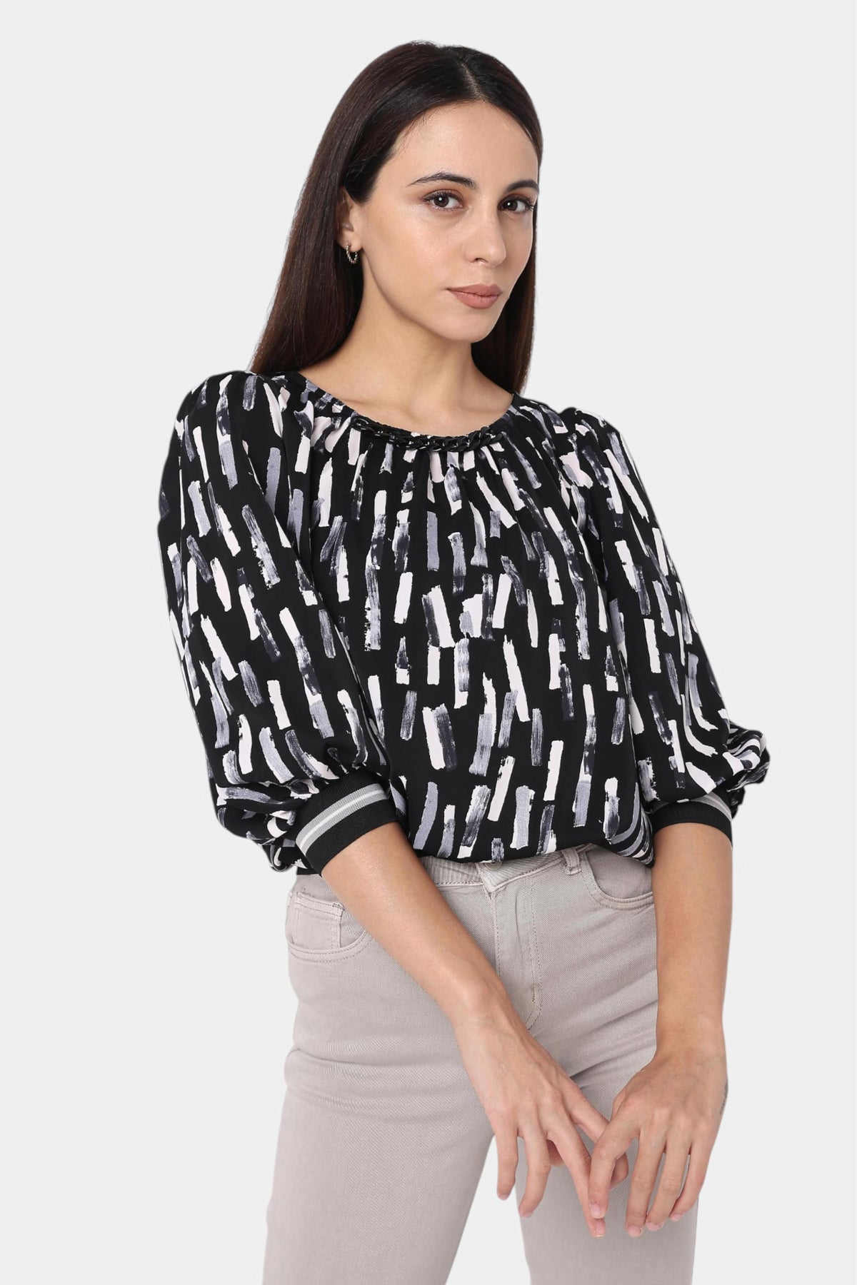 Black and White Brushstroke Print Top