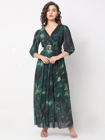 Women's Green Tie-Dye Maxi Dress