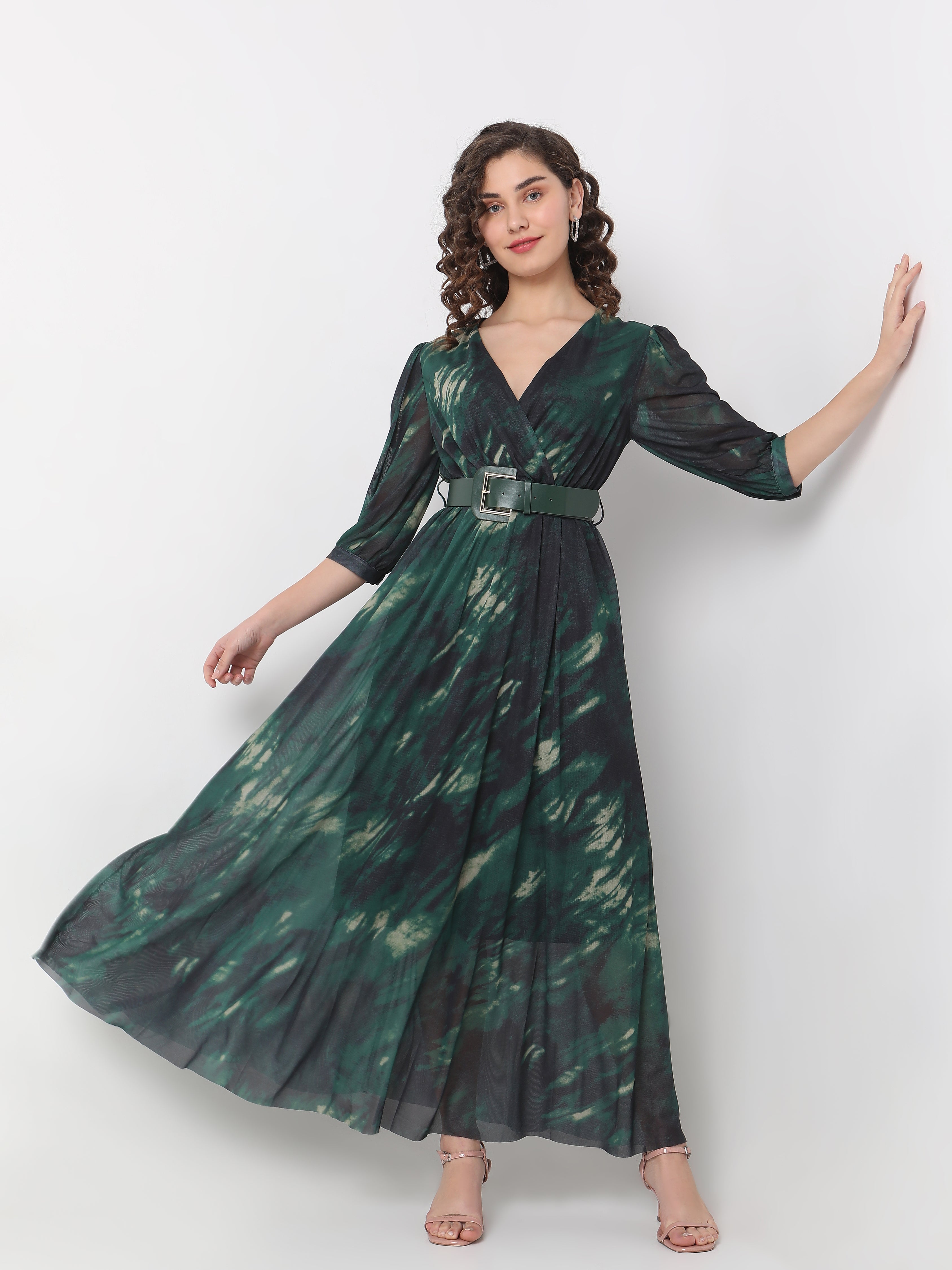 Women's Green Tie-Dye Maxi Dress