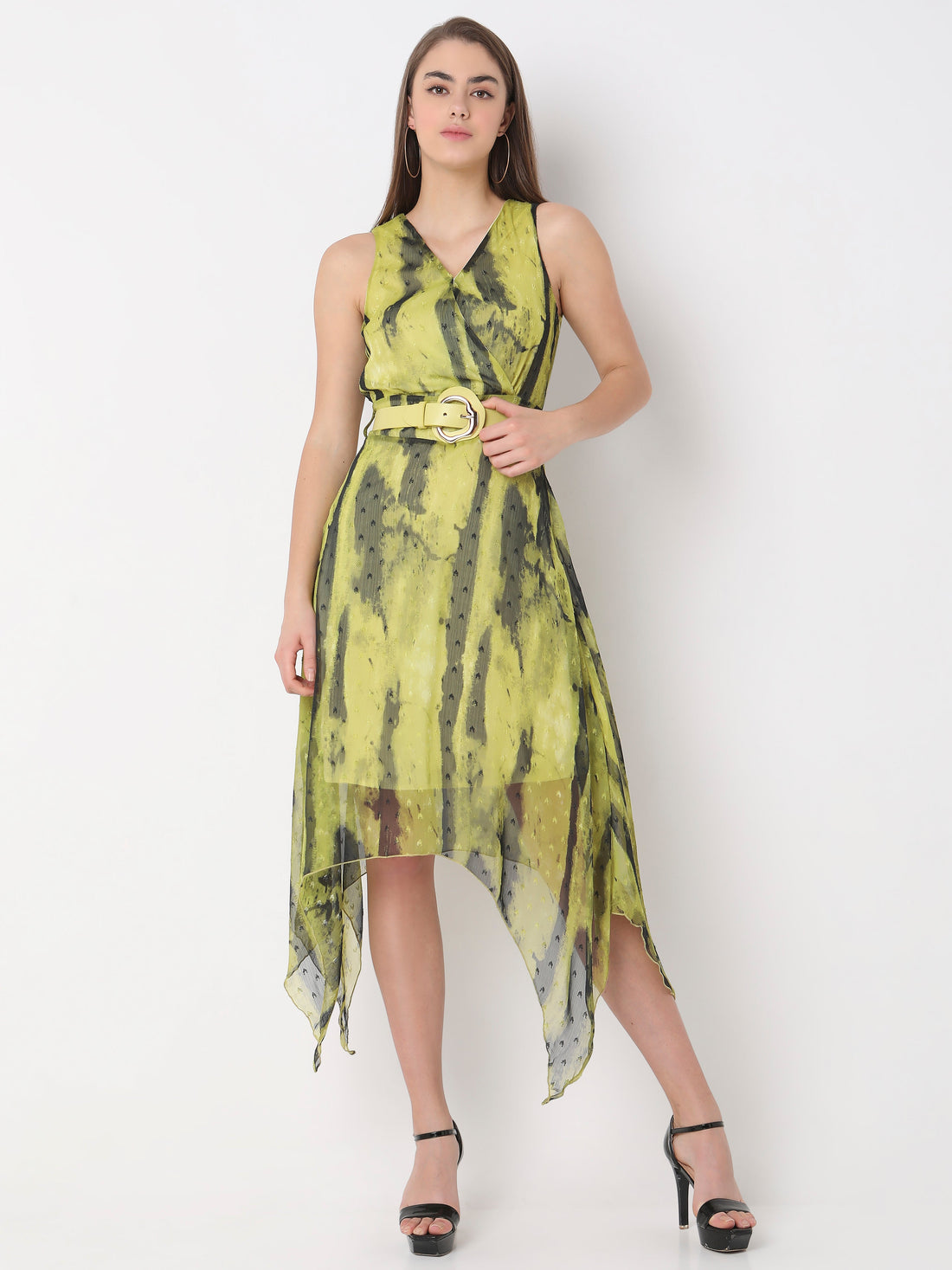 Women's Stylish Asymmetric Hem Belted Dress