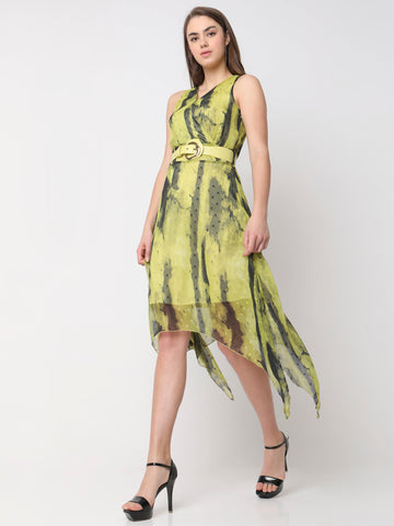 Women's Stylish Asymmetric Hem Belted Dress
