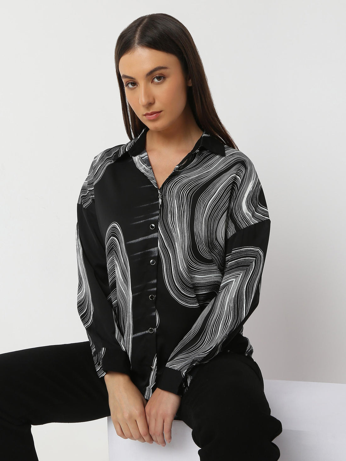 Monochrome Wave Oversized Shirt