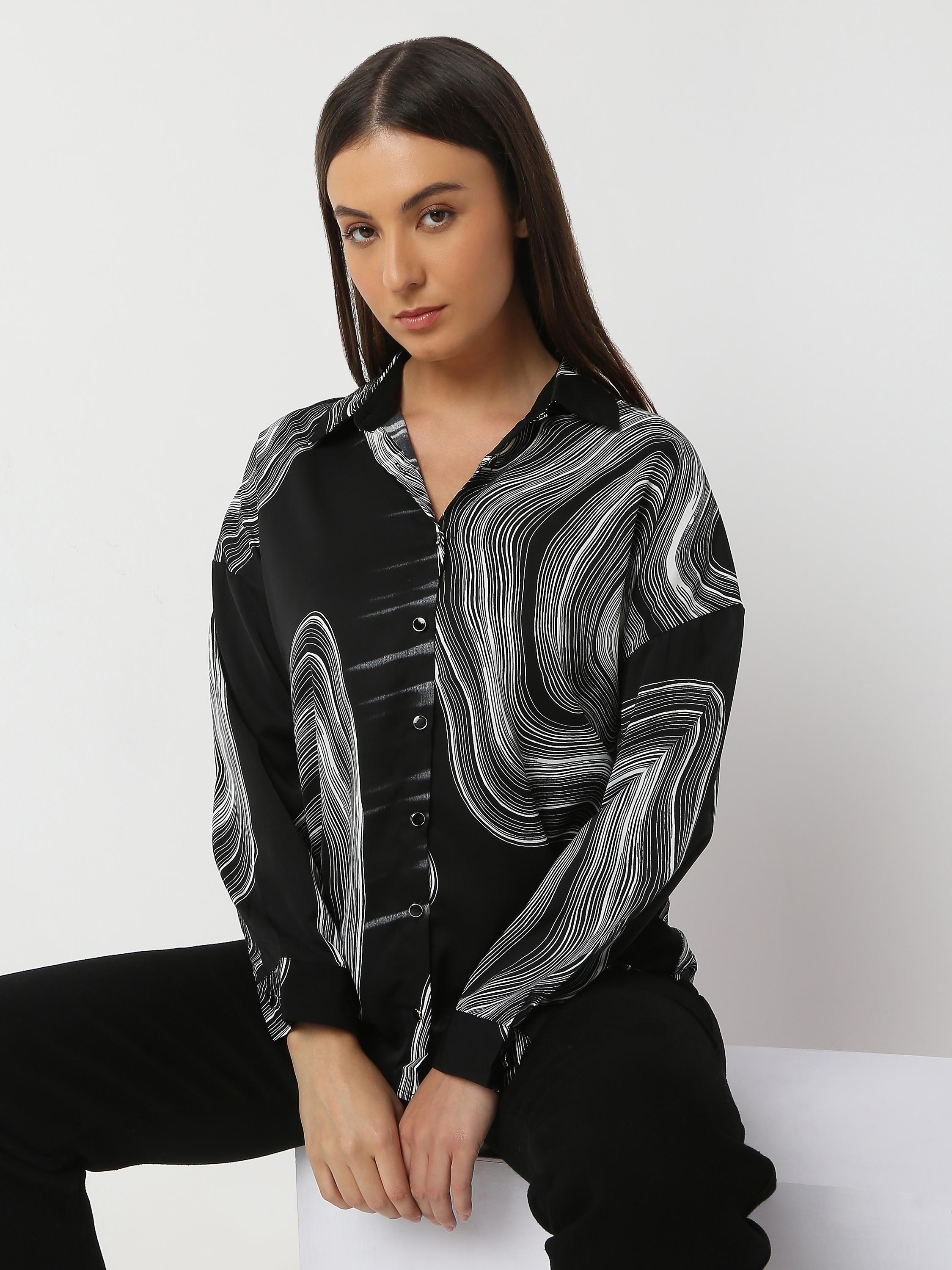 Monochrome Wave Oversized Shirt