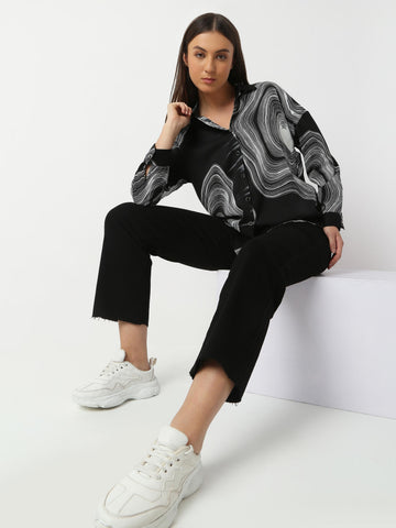 Monochrome Wave Oversized Shirt