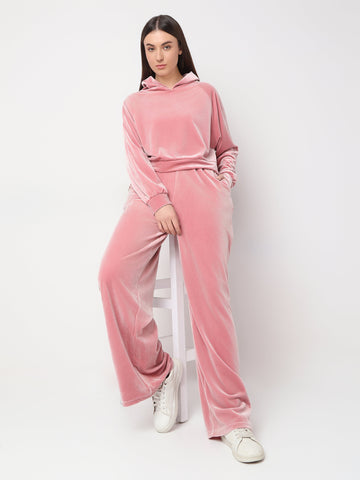 Women’s Velvet Lounge Co-Ord Set – Hooded Top with Wide Leg Pants