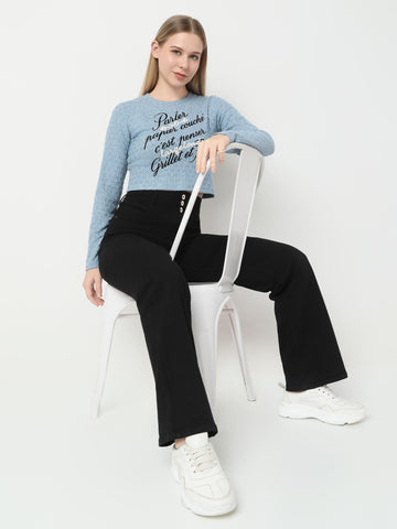 Blue French Script Crop Top
