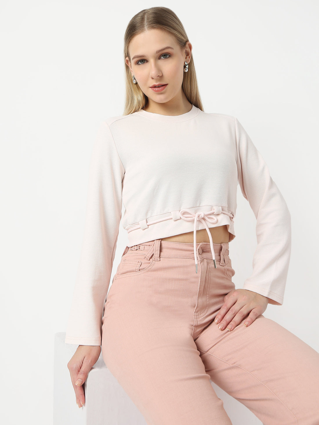Adjustable Waist Cropped Sweatshirt