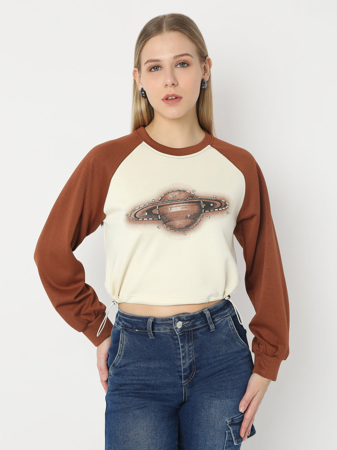 Graphic Raglan Sleeve Crop Top