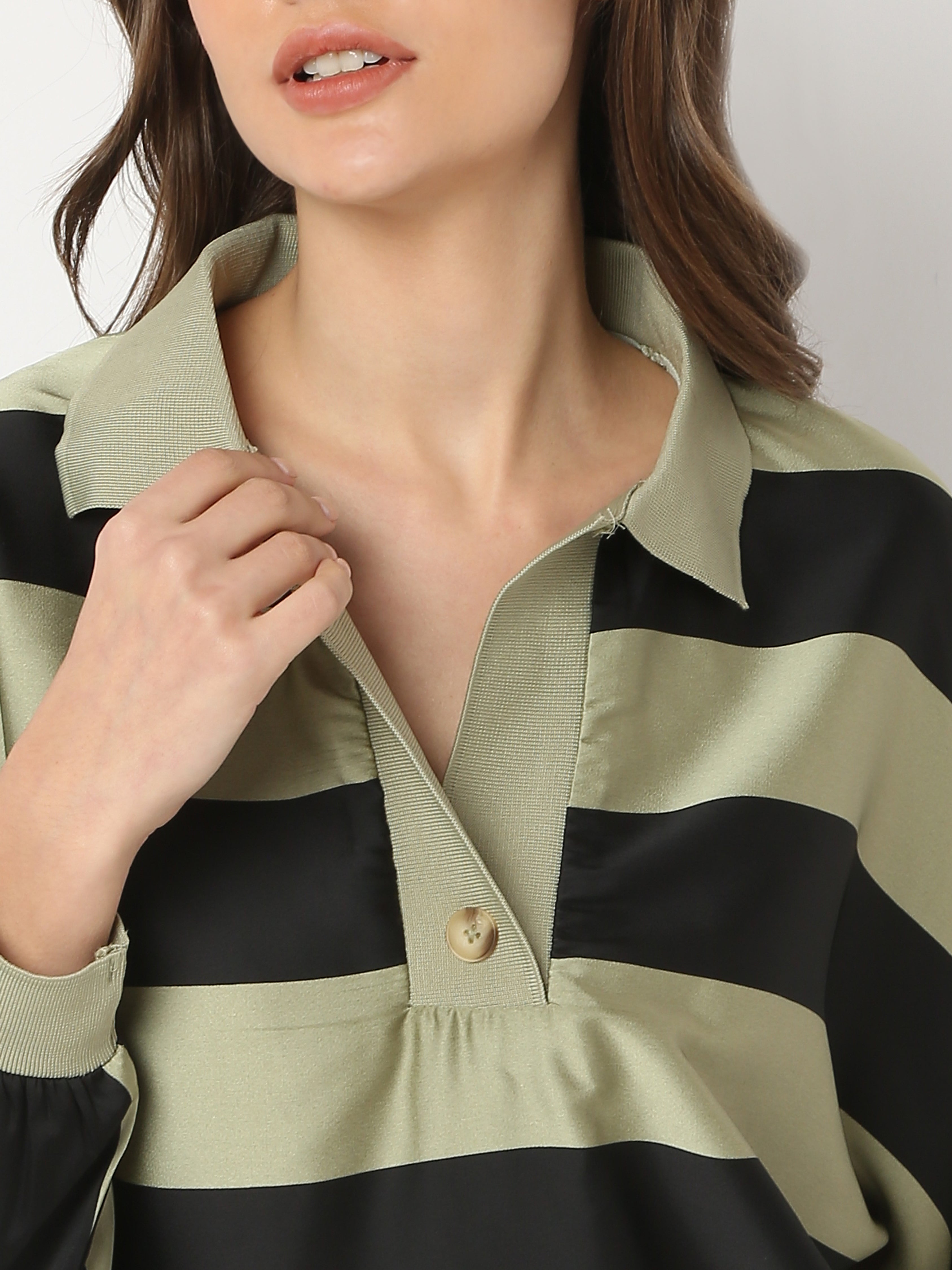 Striped Polo Style Relaxed Top