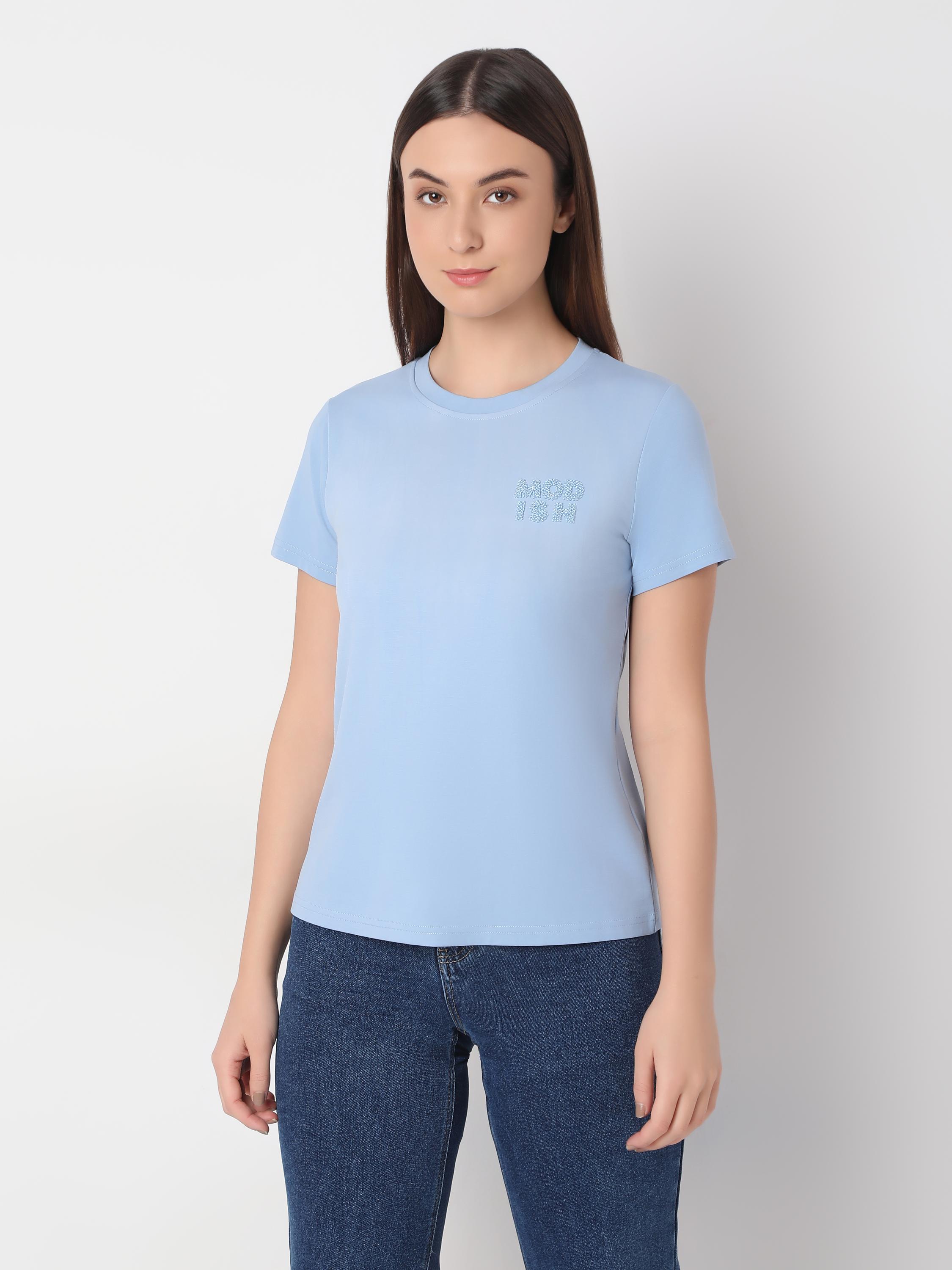 Slim-Fit Tee with Tonal Rhinestone Detail