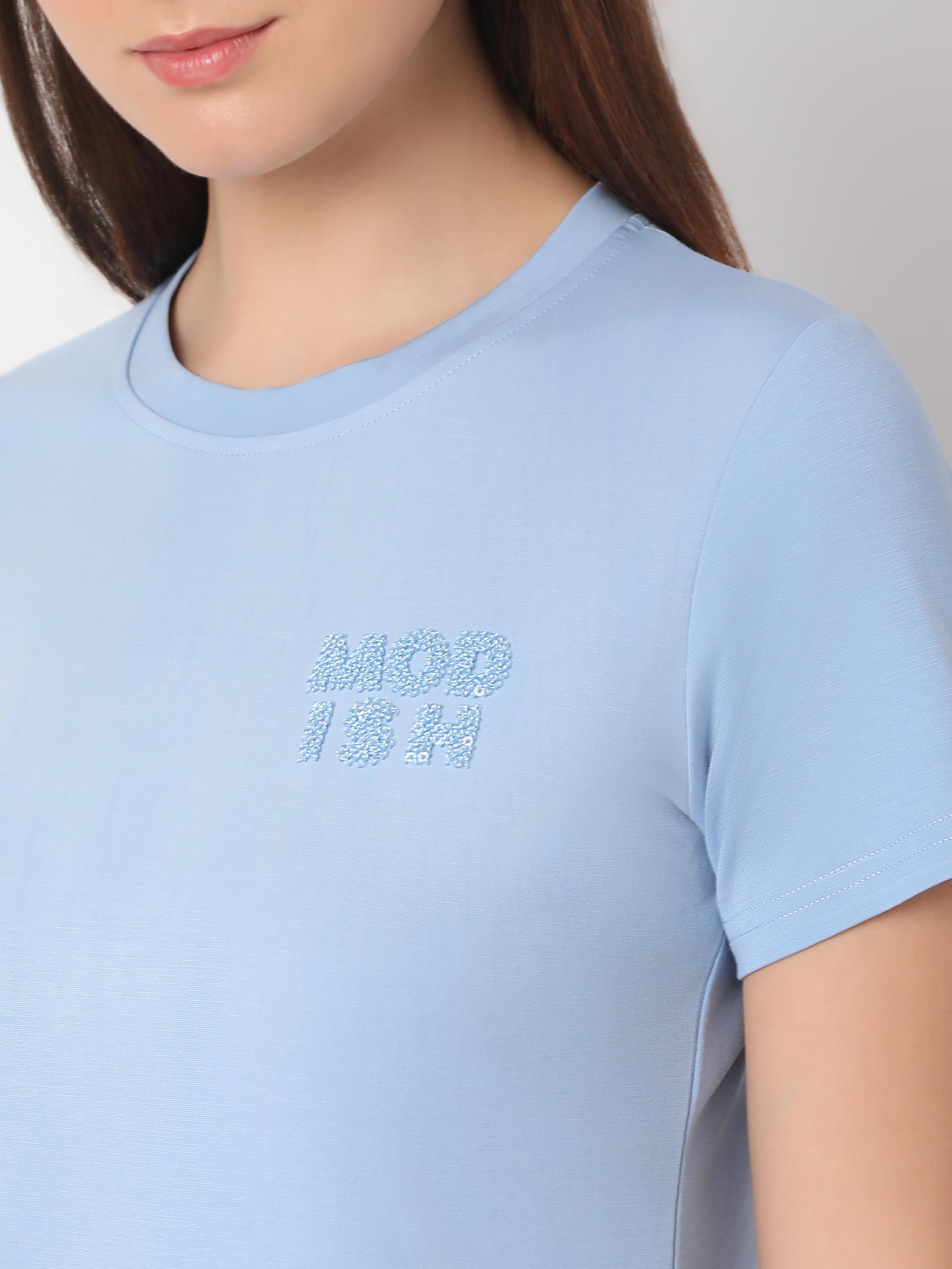Slim-Fit Tee with Tonal Rhinestone Detail