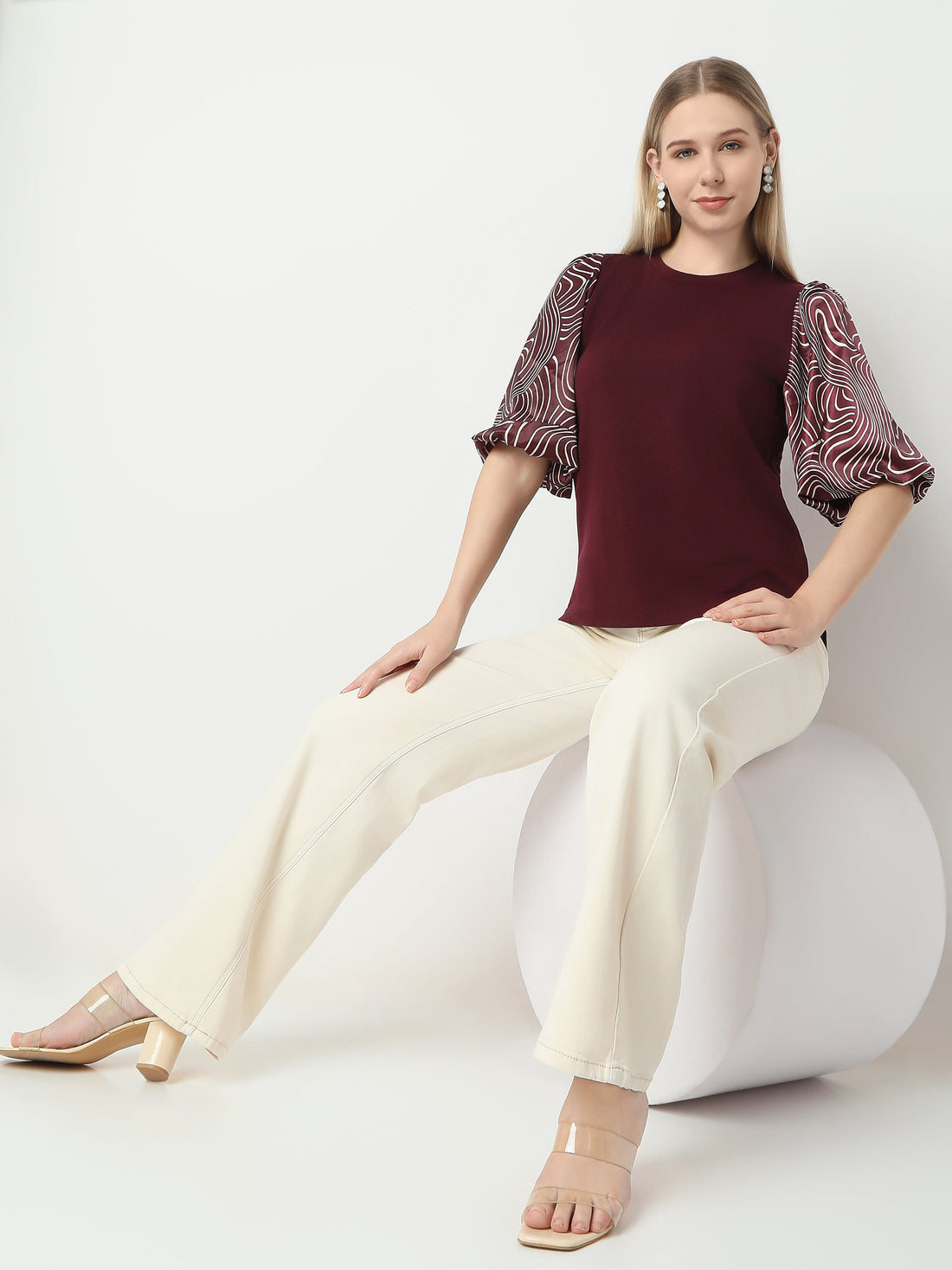 Abstract Print Puff Sleeve Top