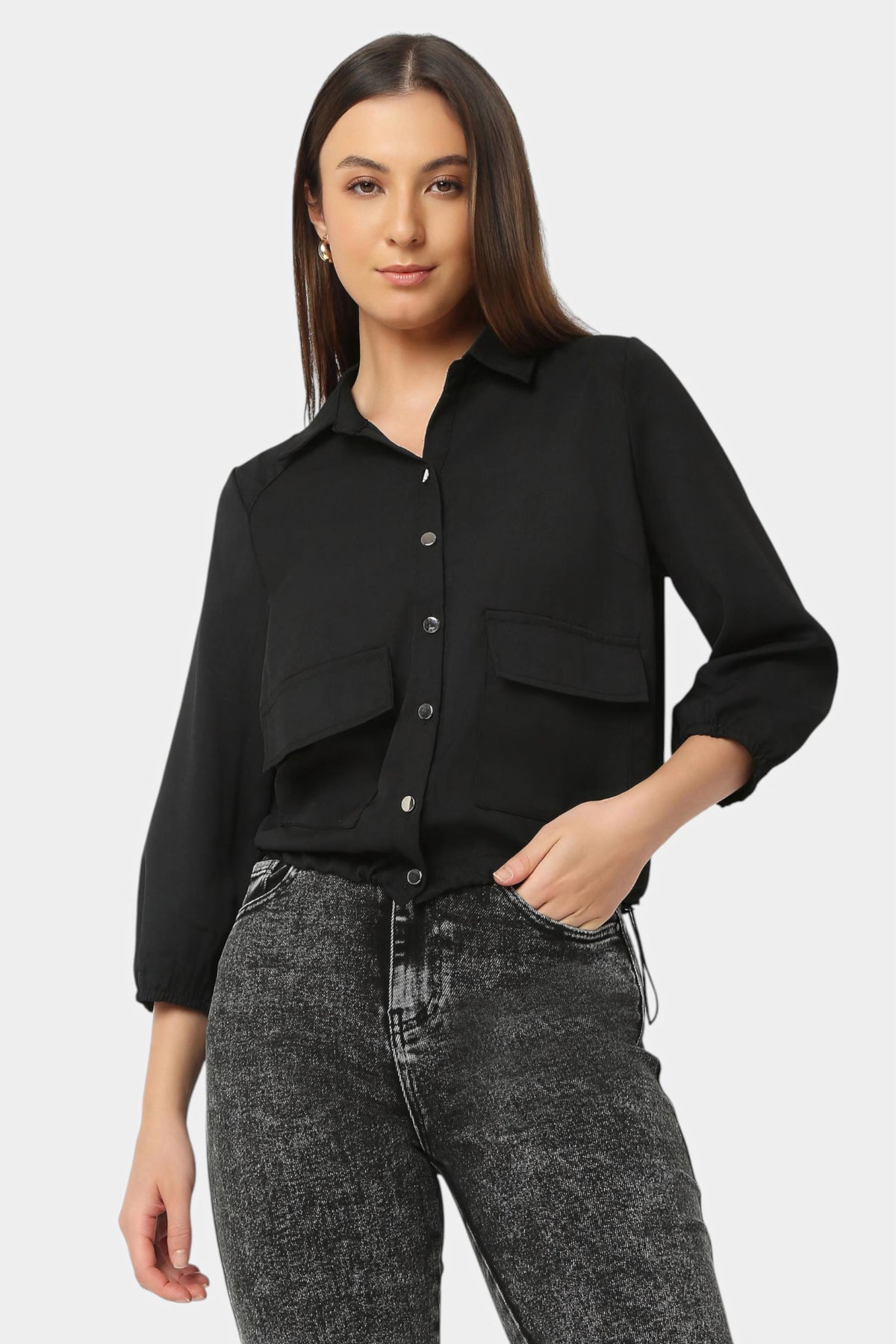 Utility Crop Shirt with Flap Pockets