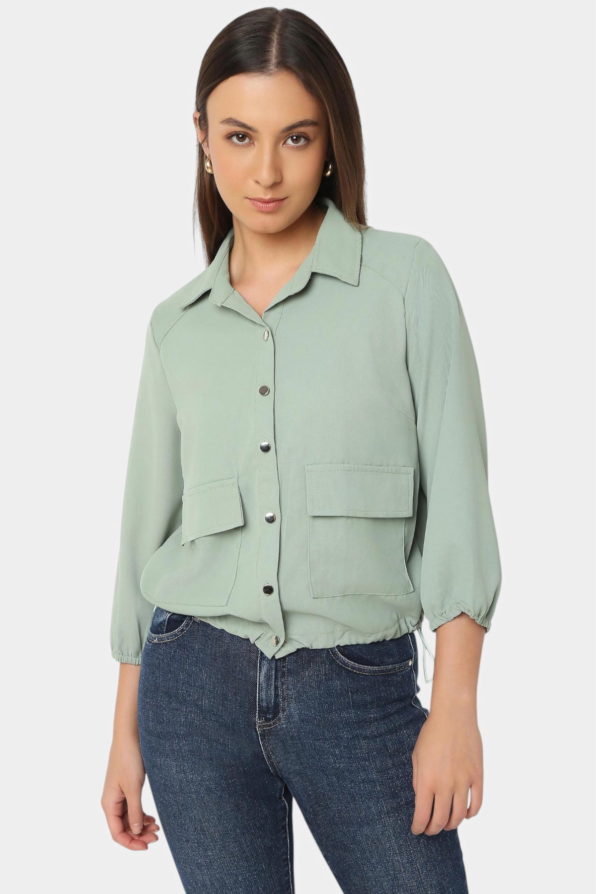 Utility Crop Shirt with Flap Pockets