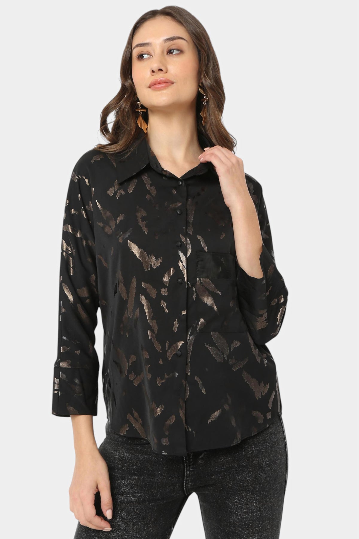 Foil Print Shirt with Pocket