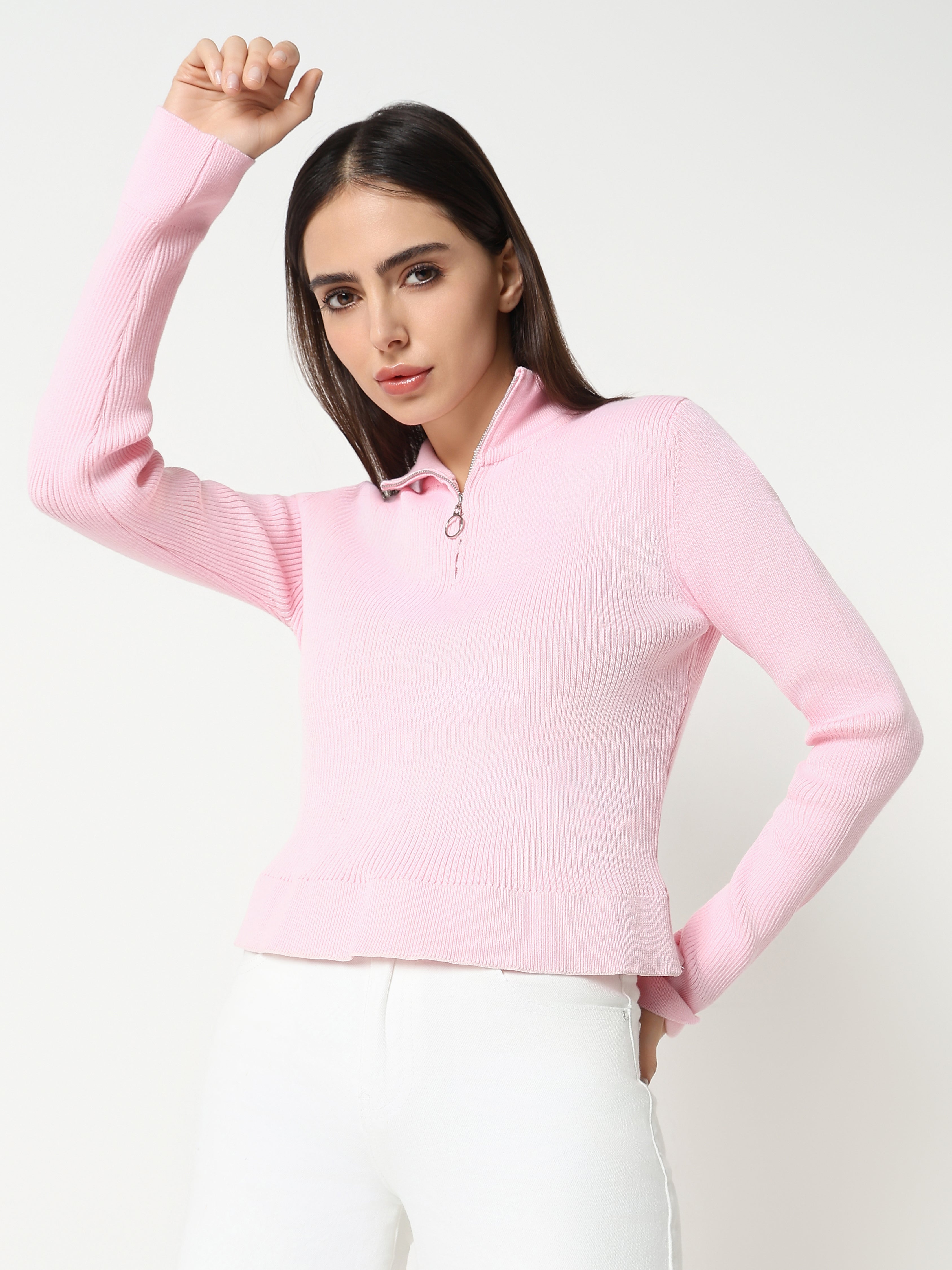 Ribbed Half Zip Knit Sweater