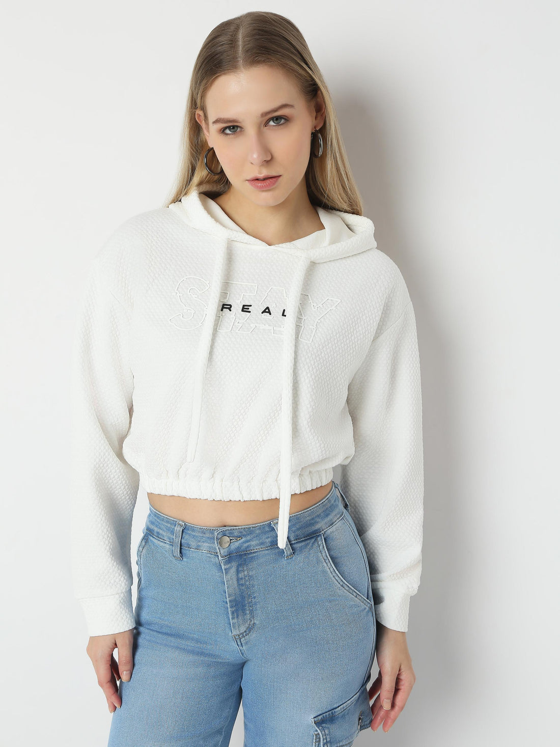 Embossed Textured Crop Hoodie