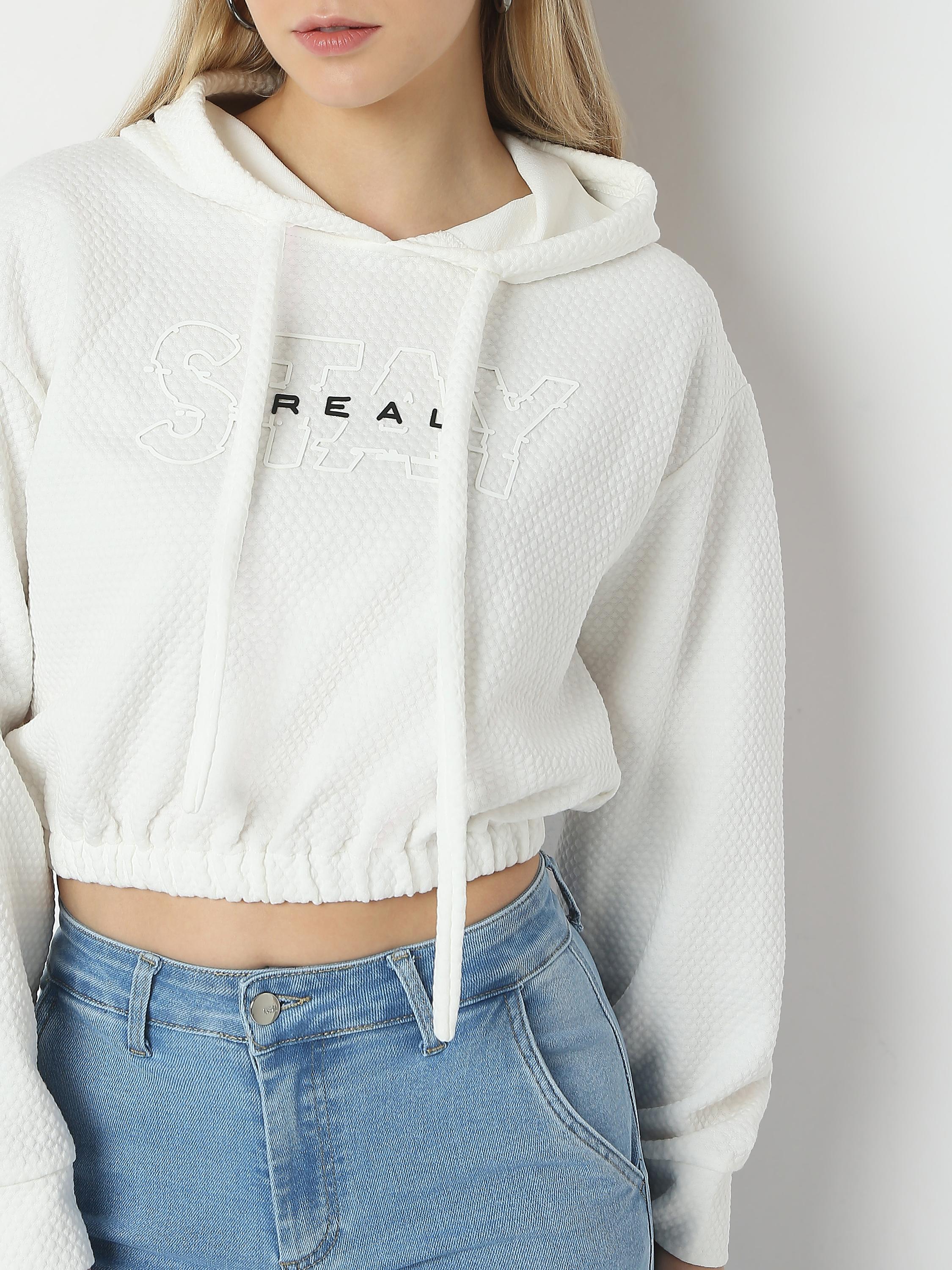 Embossed Textured Crop Hoodie