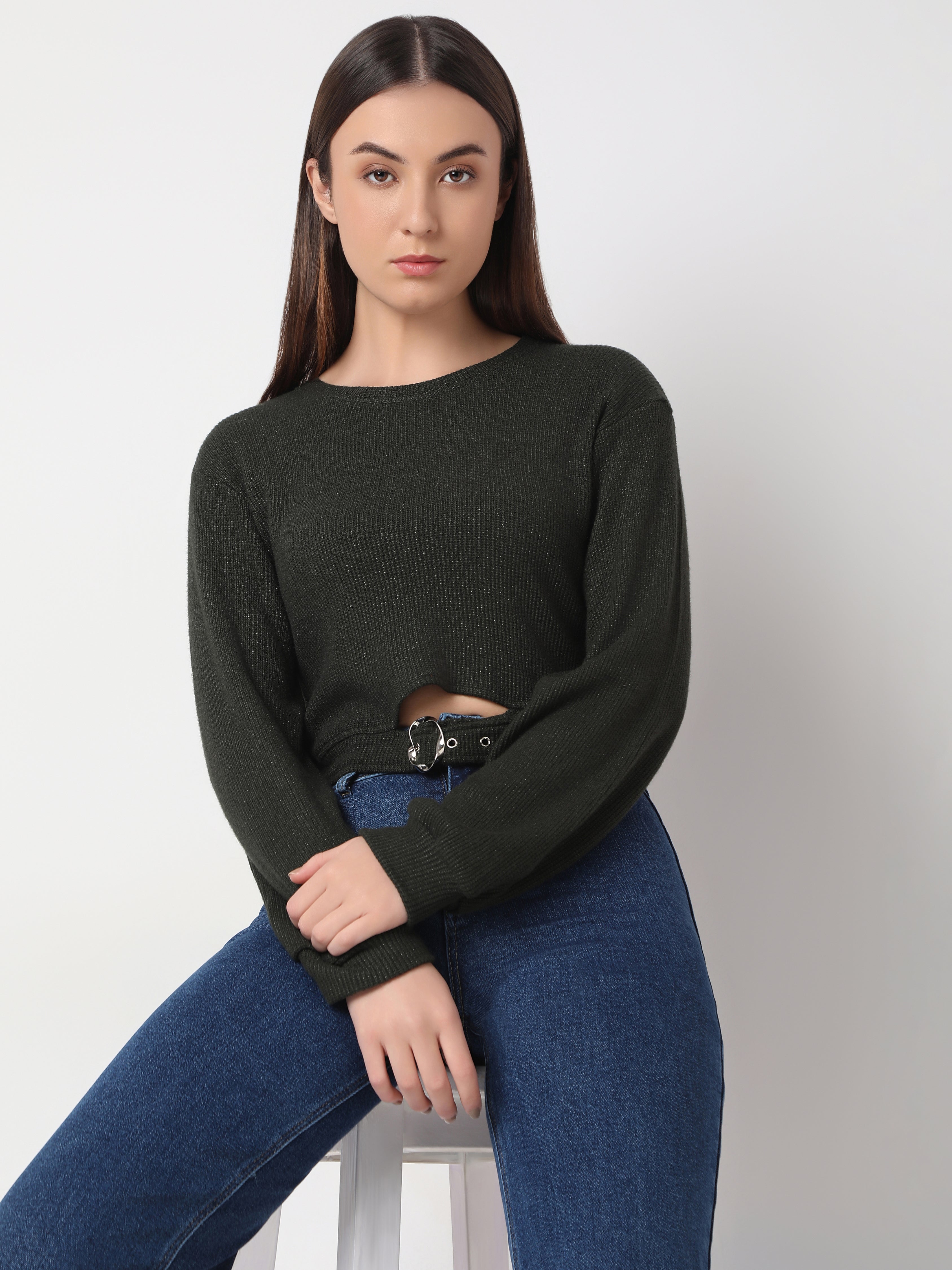 Ribbed Cut-Out Waist Knit Top