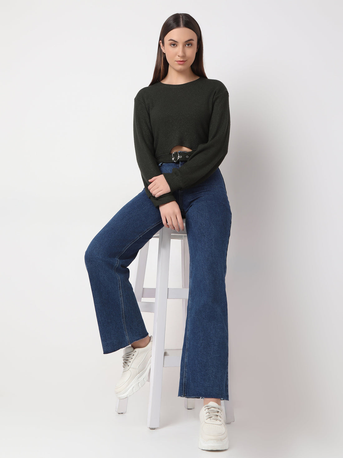 Ribbed Cut-Out Waist Knit Top