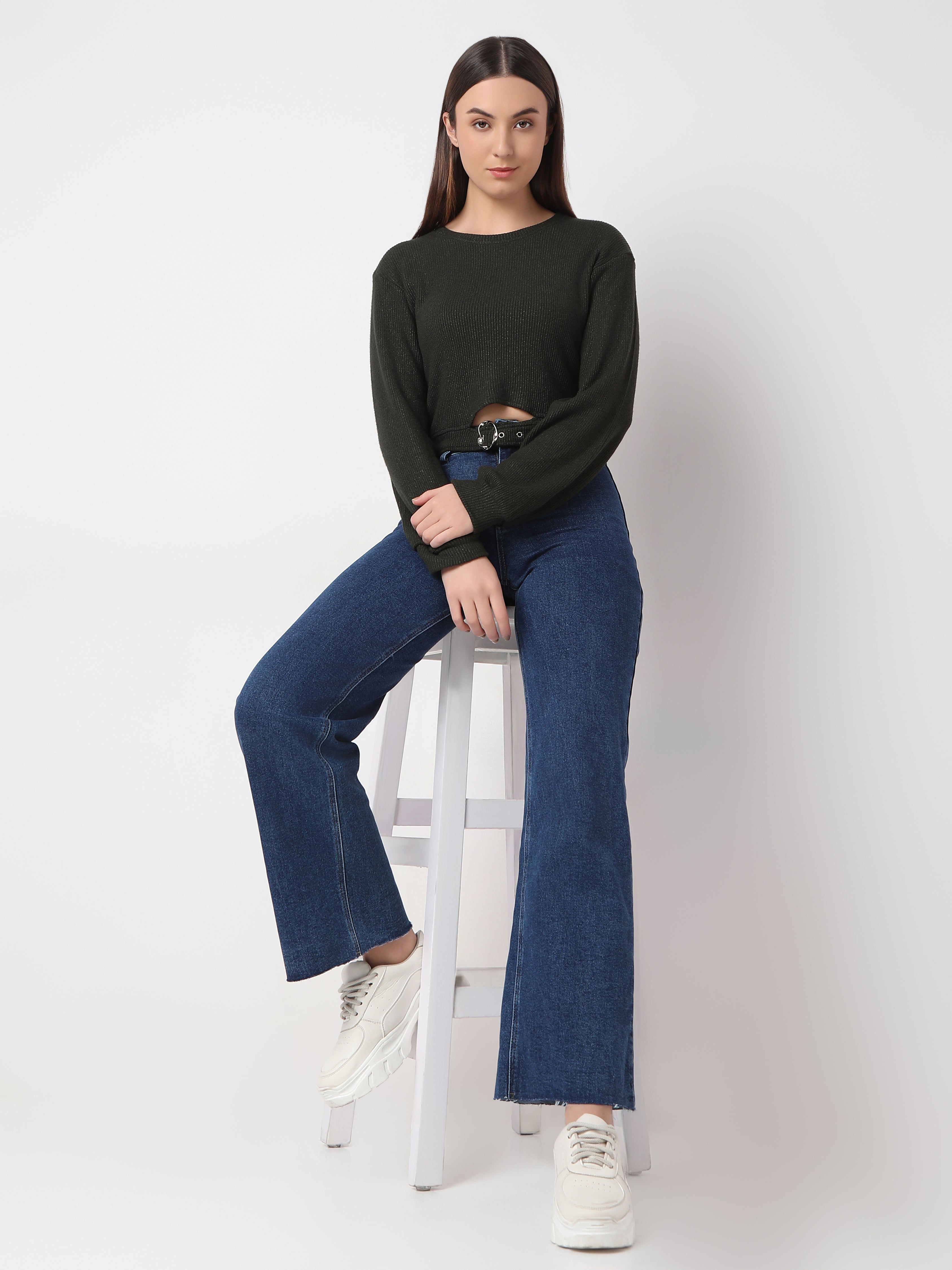 Ribbed Cut-Out Waist Knit Top