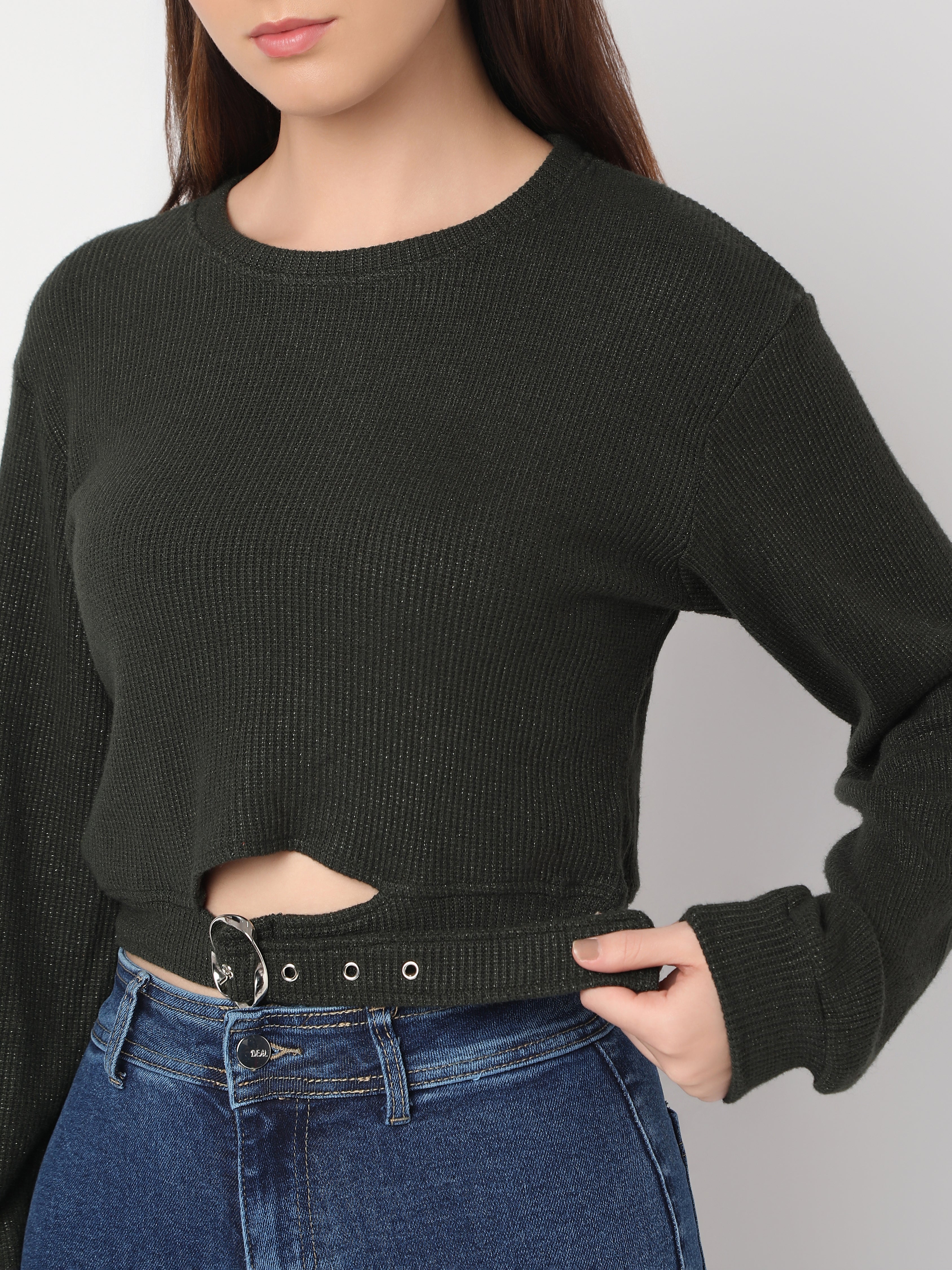 Ribbed Cut-Out Waist Knit Top