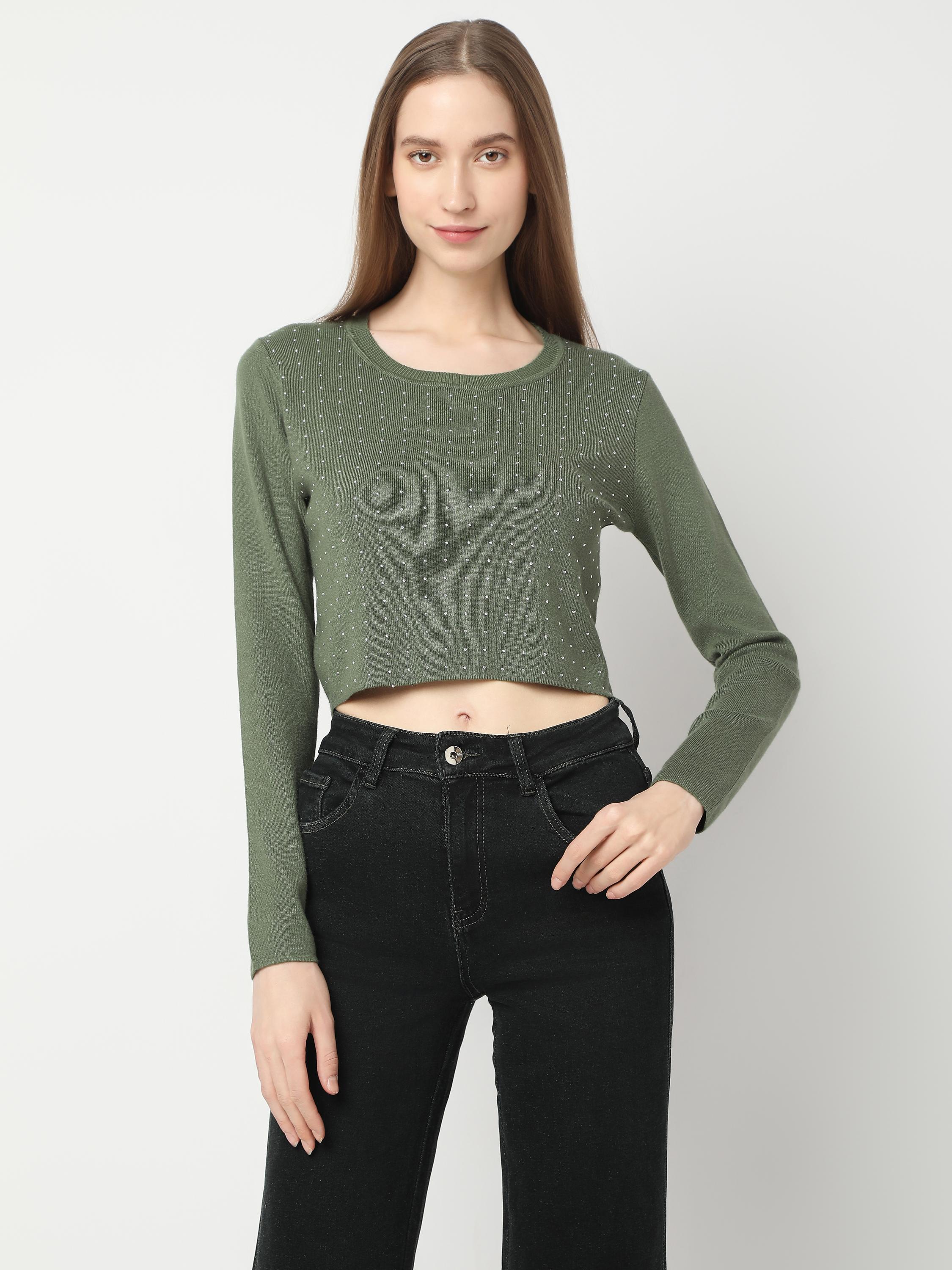 Studded Ribbed Crop Knit Top