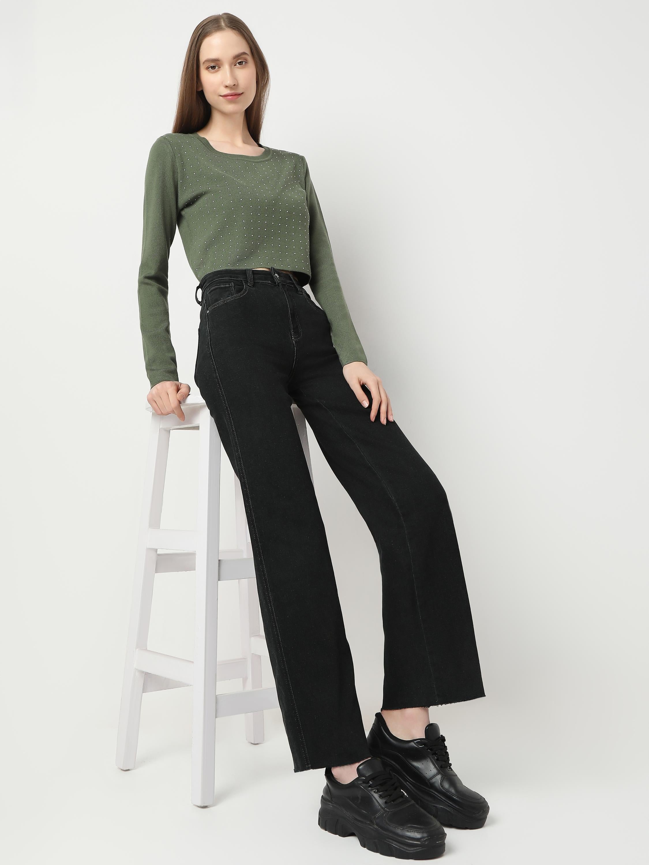 Studded Ribbed Crop Knit Top