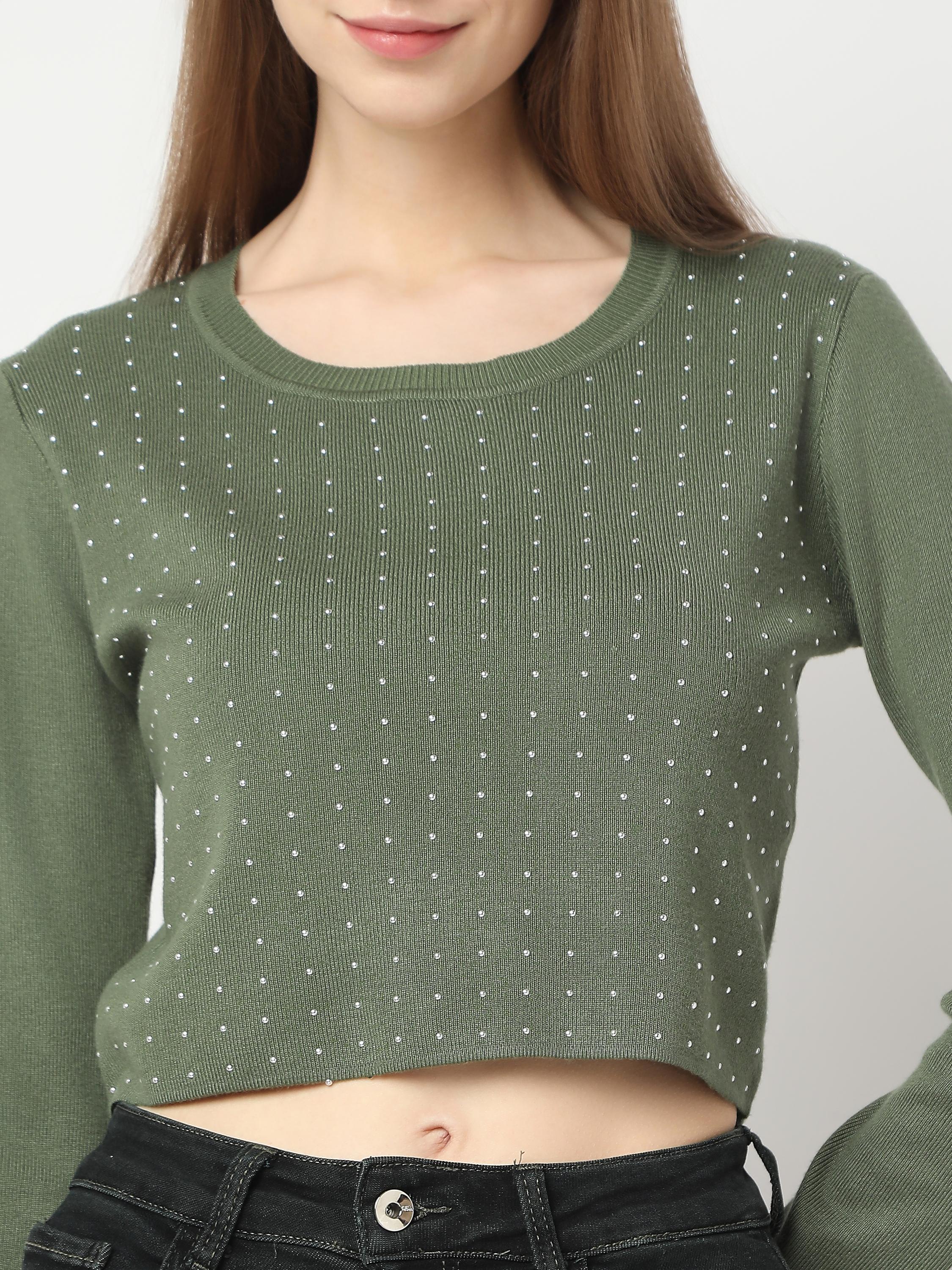 Studded Ribbed Crop Knit Top