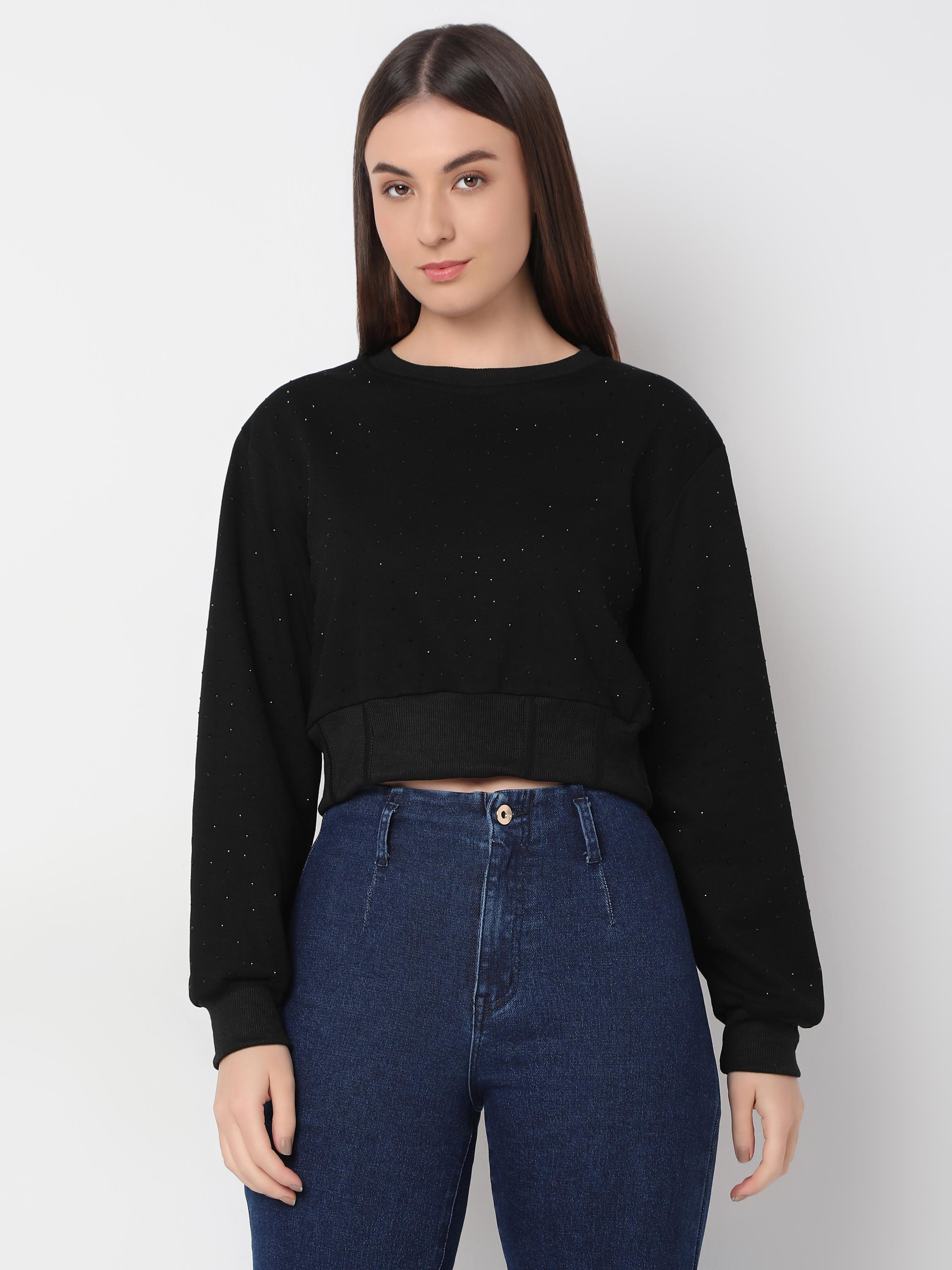 Black Sparkle Crop Sweatshirt