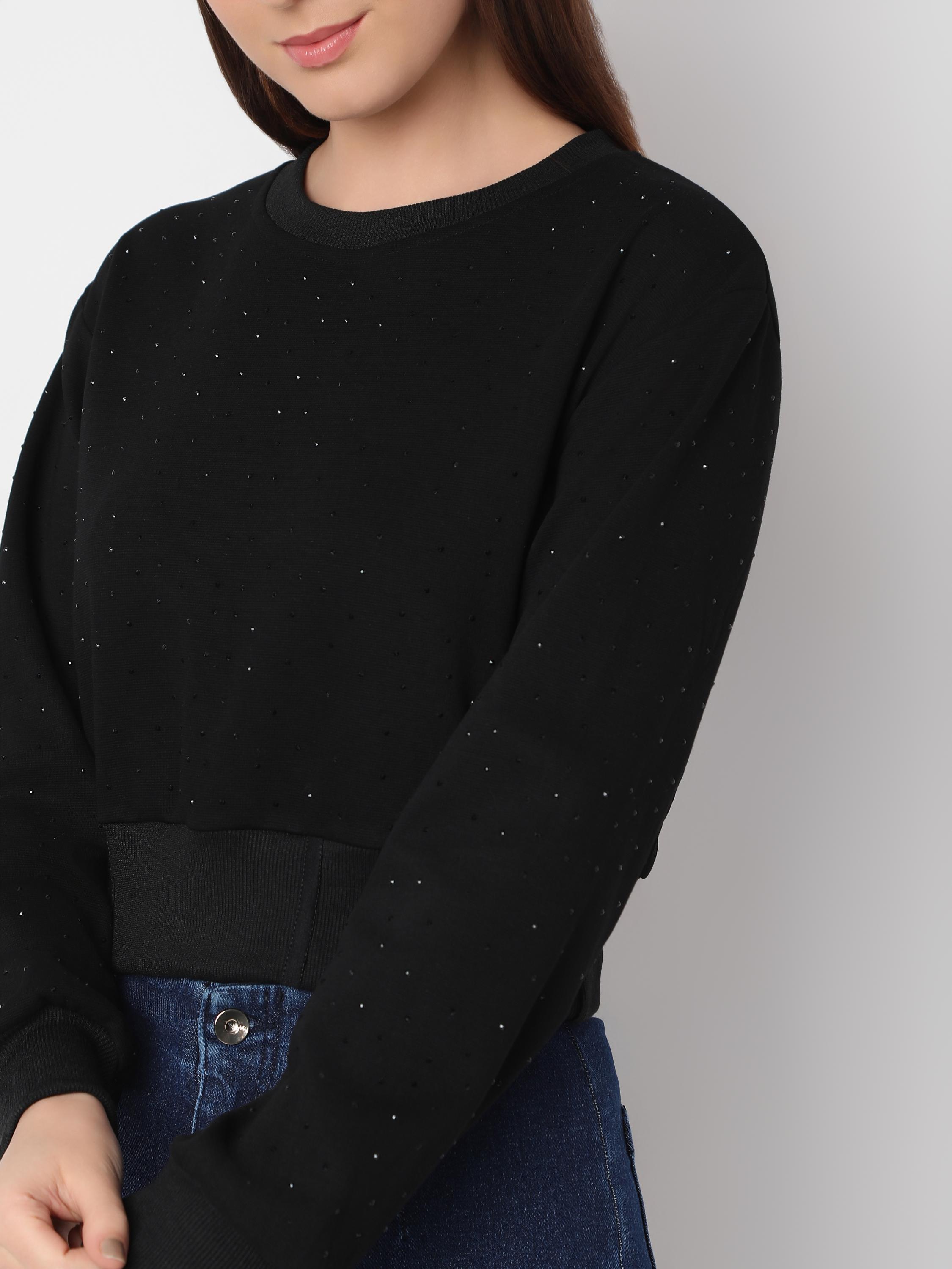 Black Sparkle Crop Sweatshirt